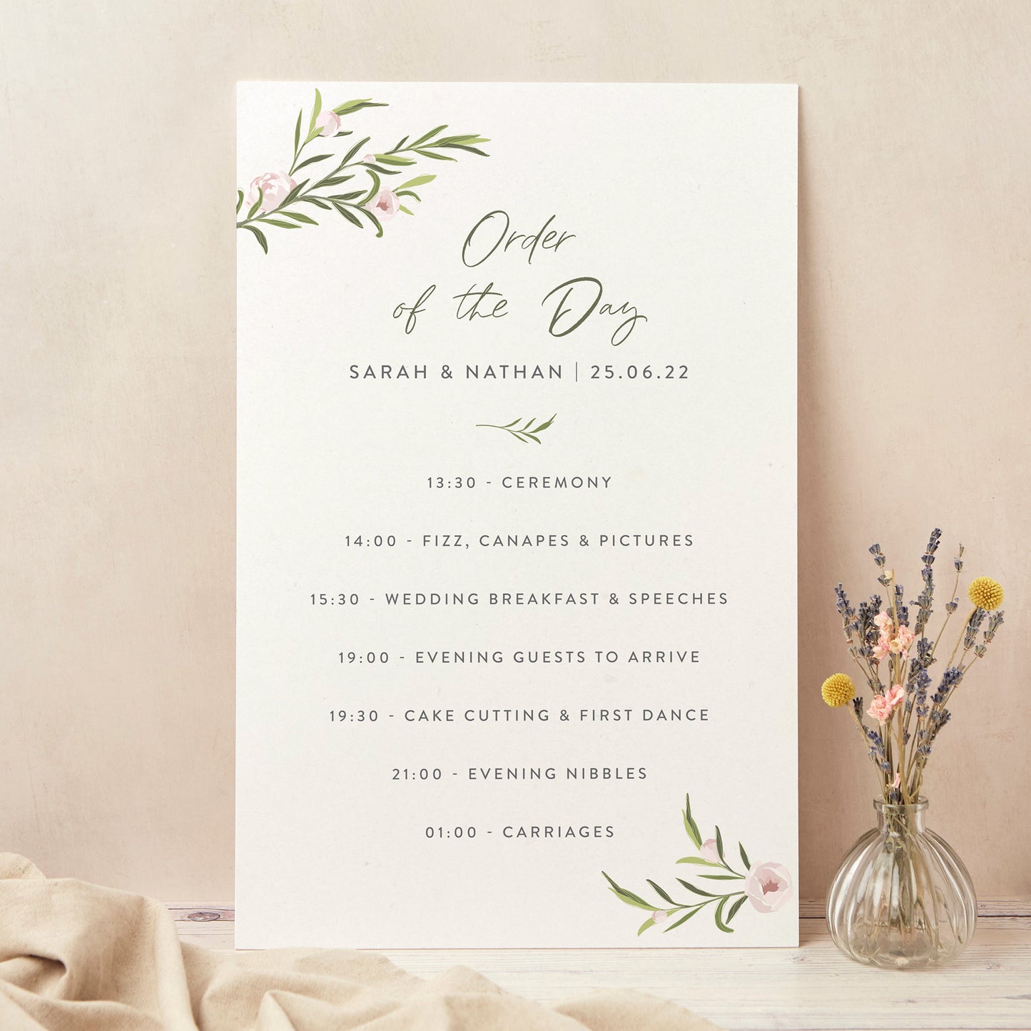 Blush Peony Wedding Order of the Day Sign