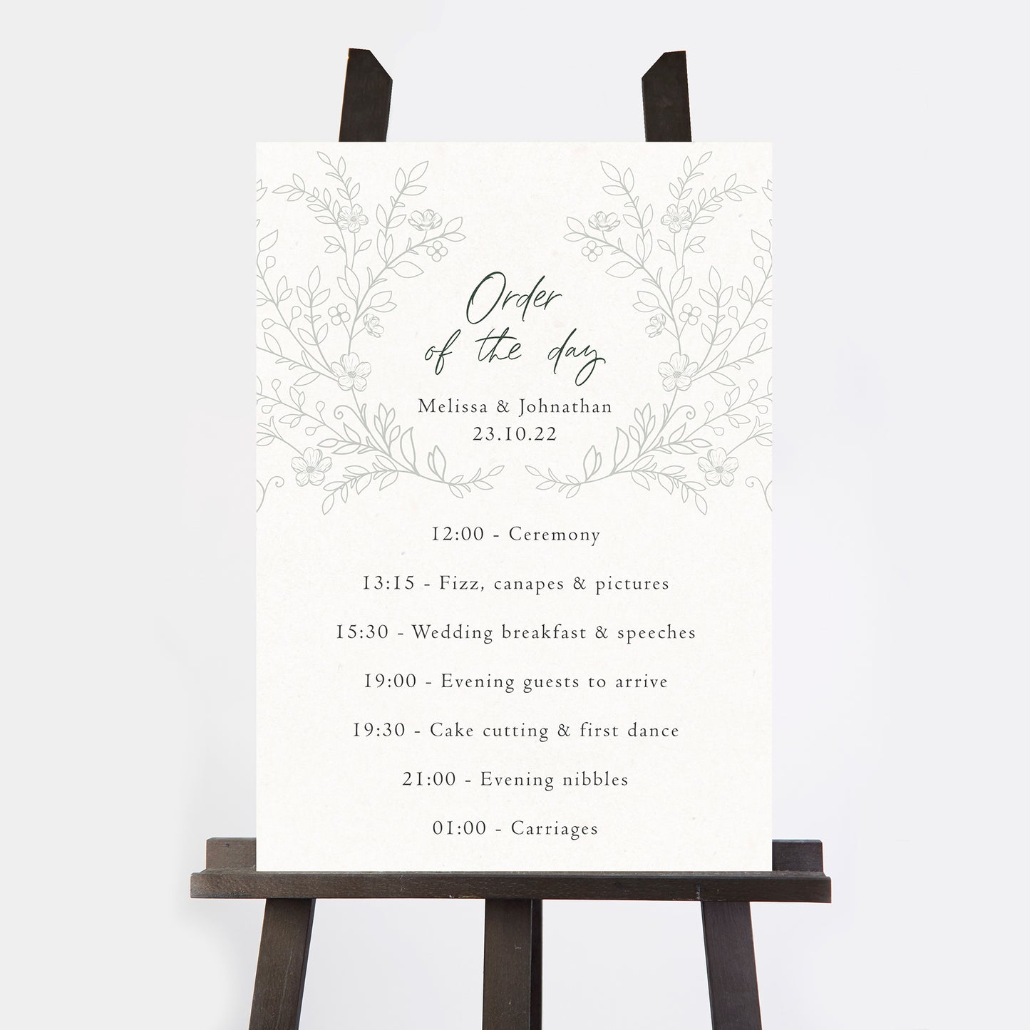 Elegant Floral Wedding Order of the Day Sign
