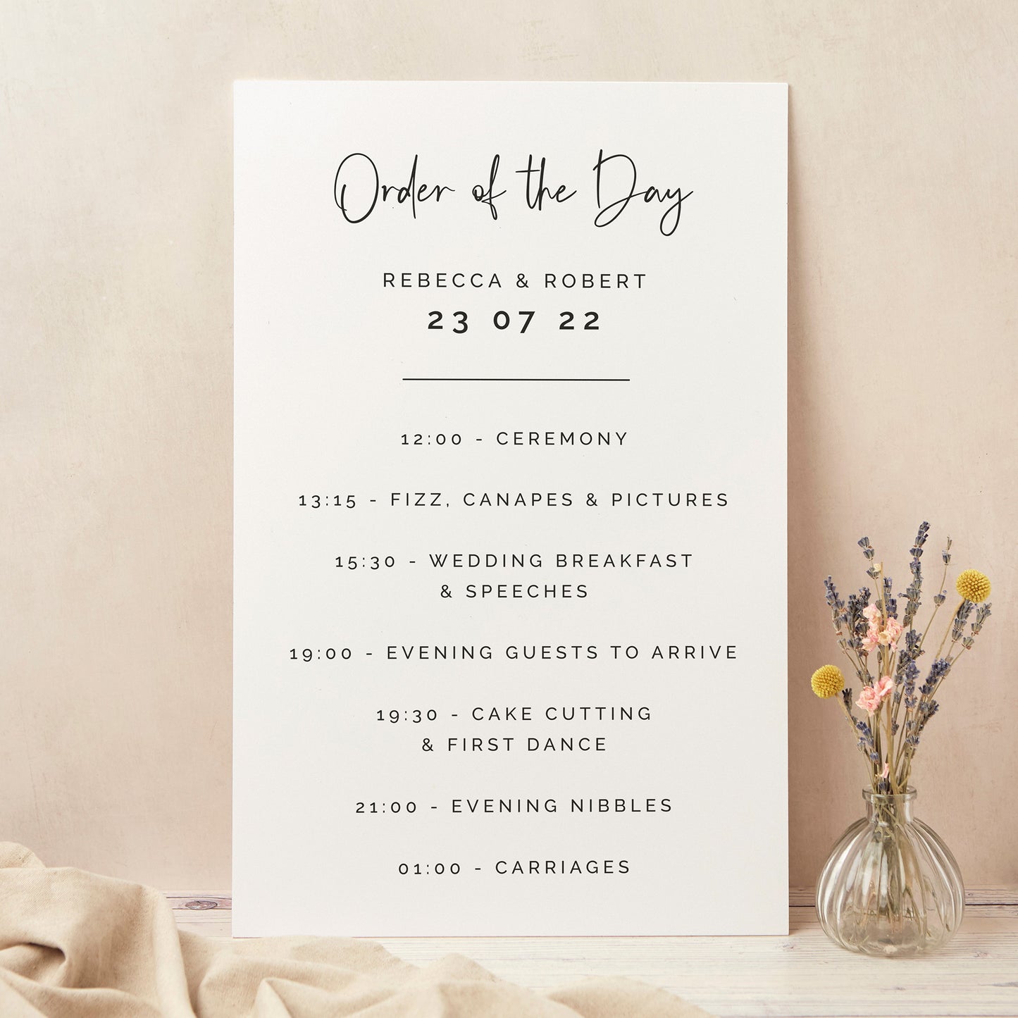 Modern Script Wedding Order of the Day Sign
