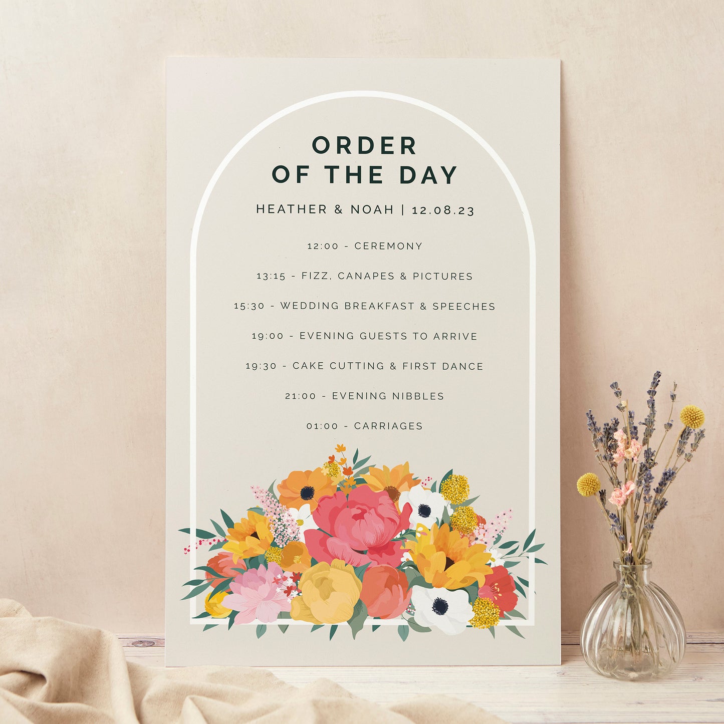 Bright Flowers Wedding Order of the Day Sign