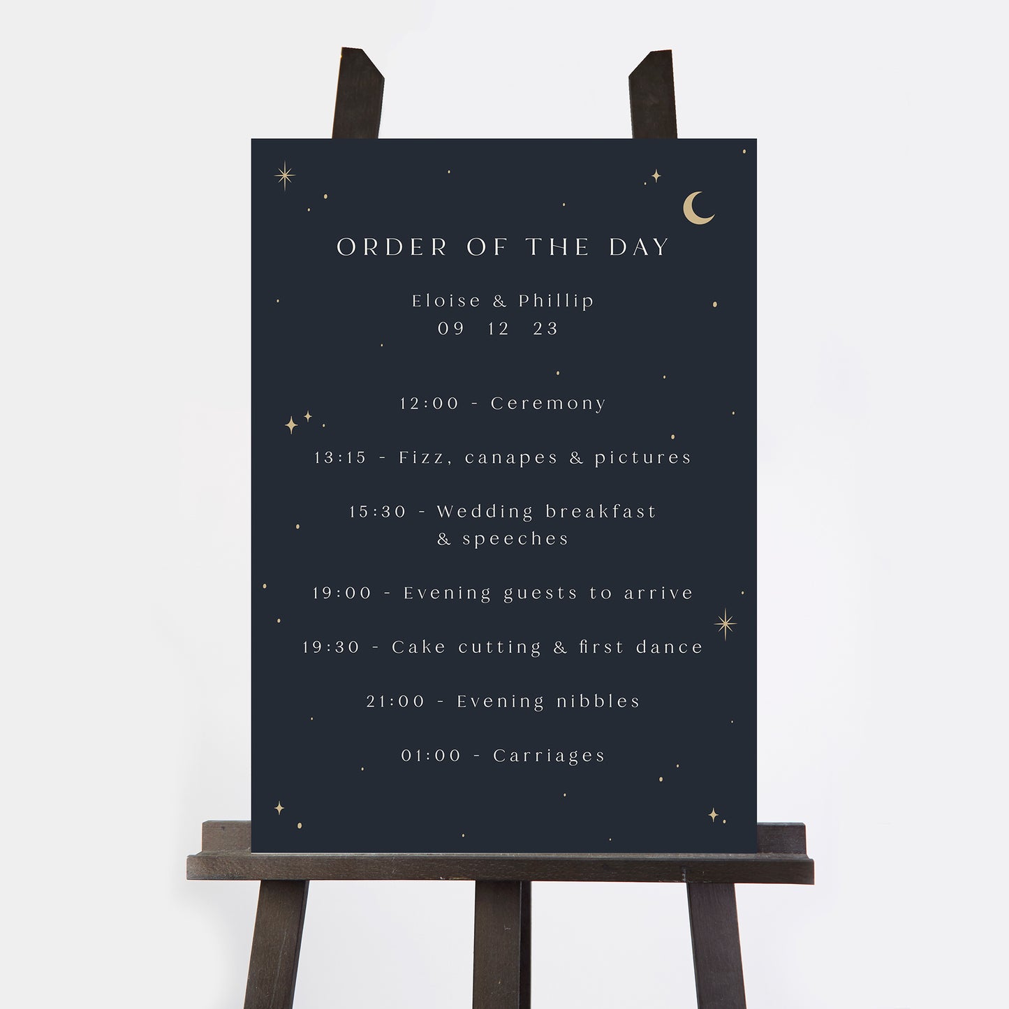 Celestial Night Sky Wedding Order of the Day Sign