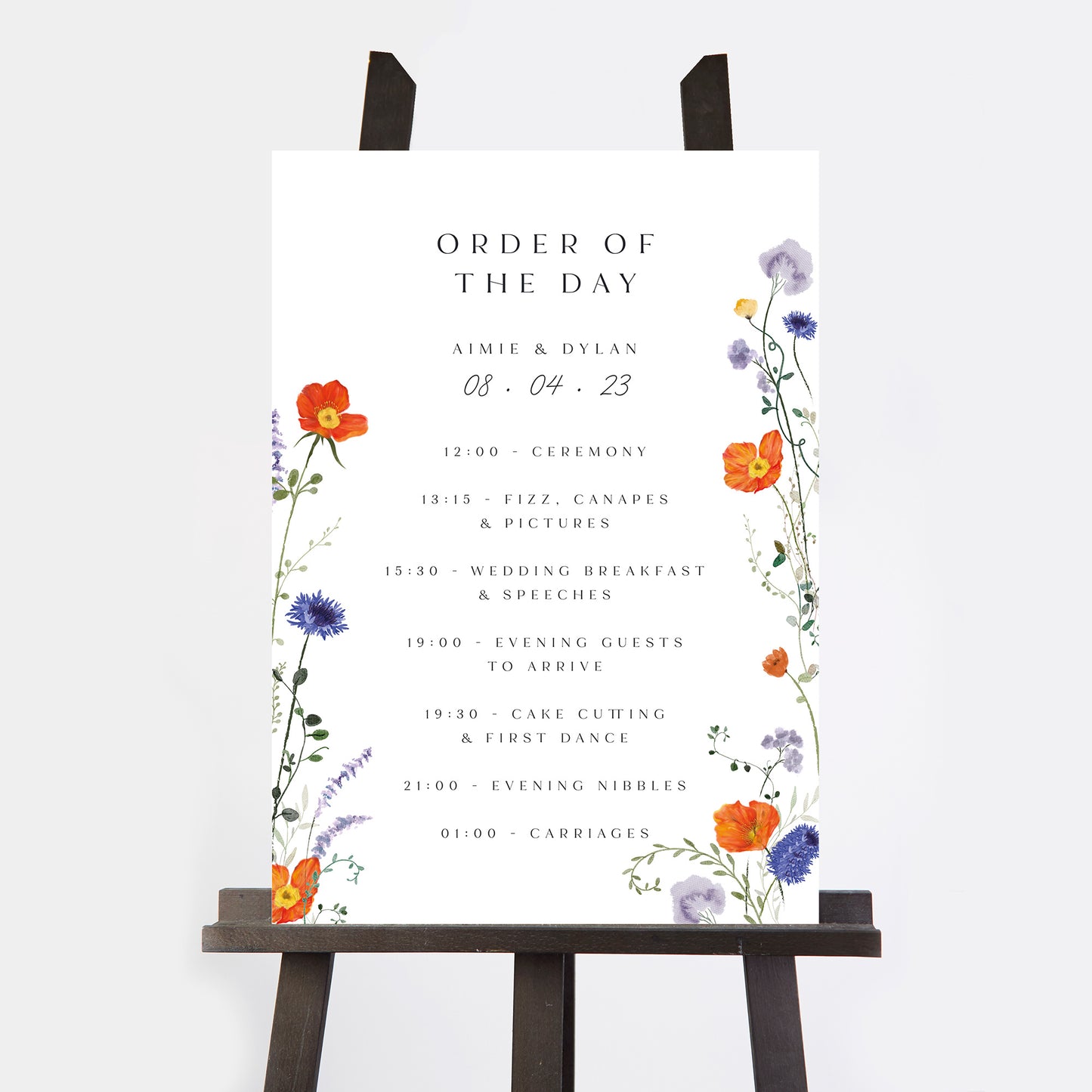 Pressed Wildflowers Wedding Order of the Day Sign