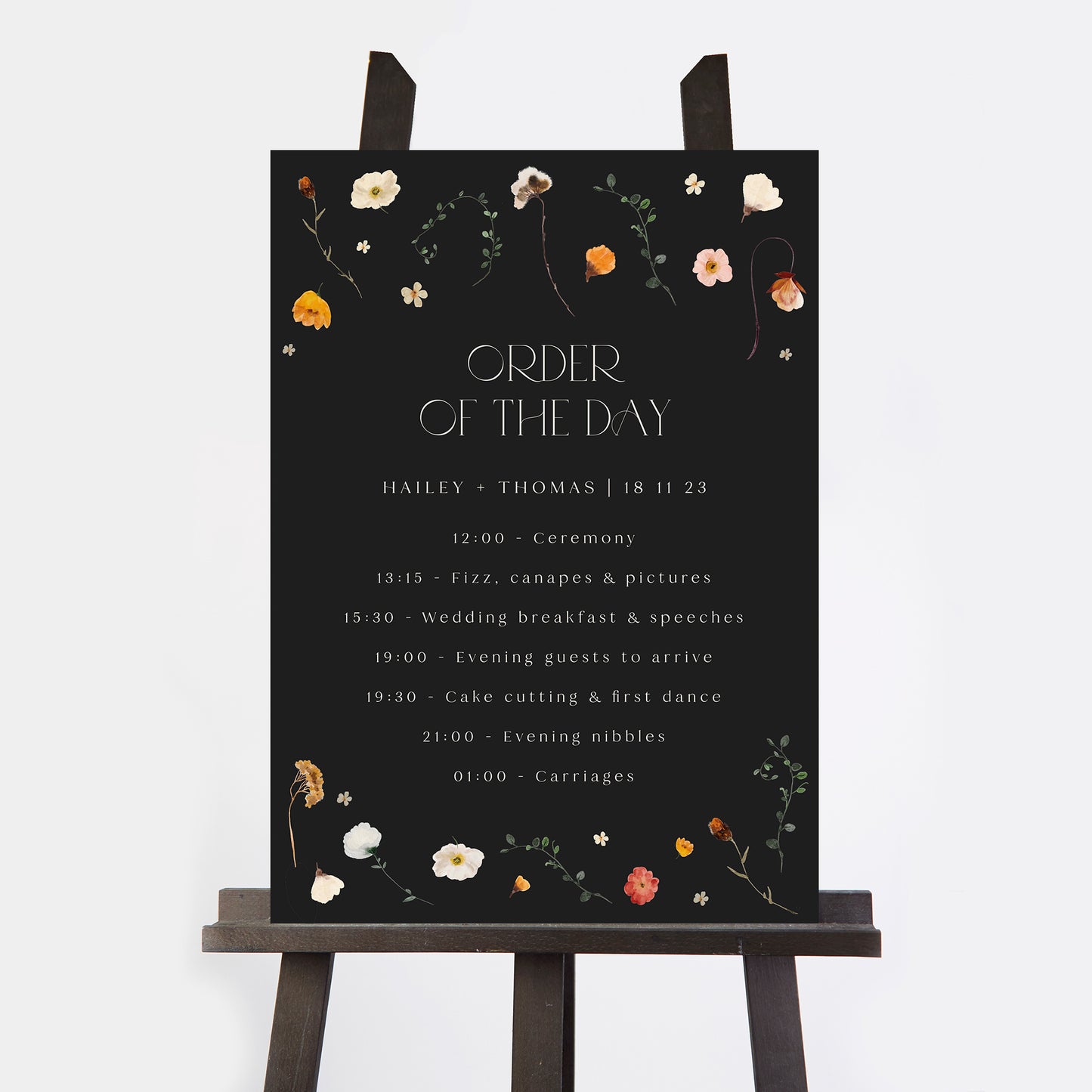 Winter Floral Wedding Order of the Day Sign