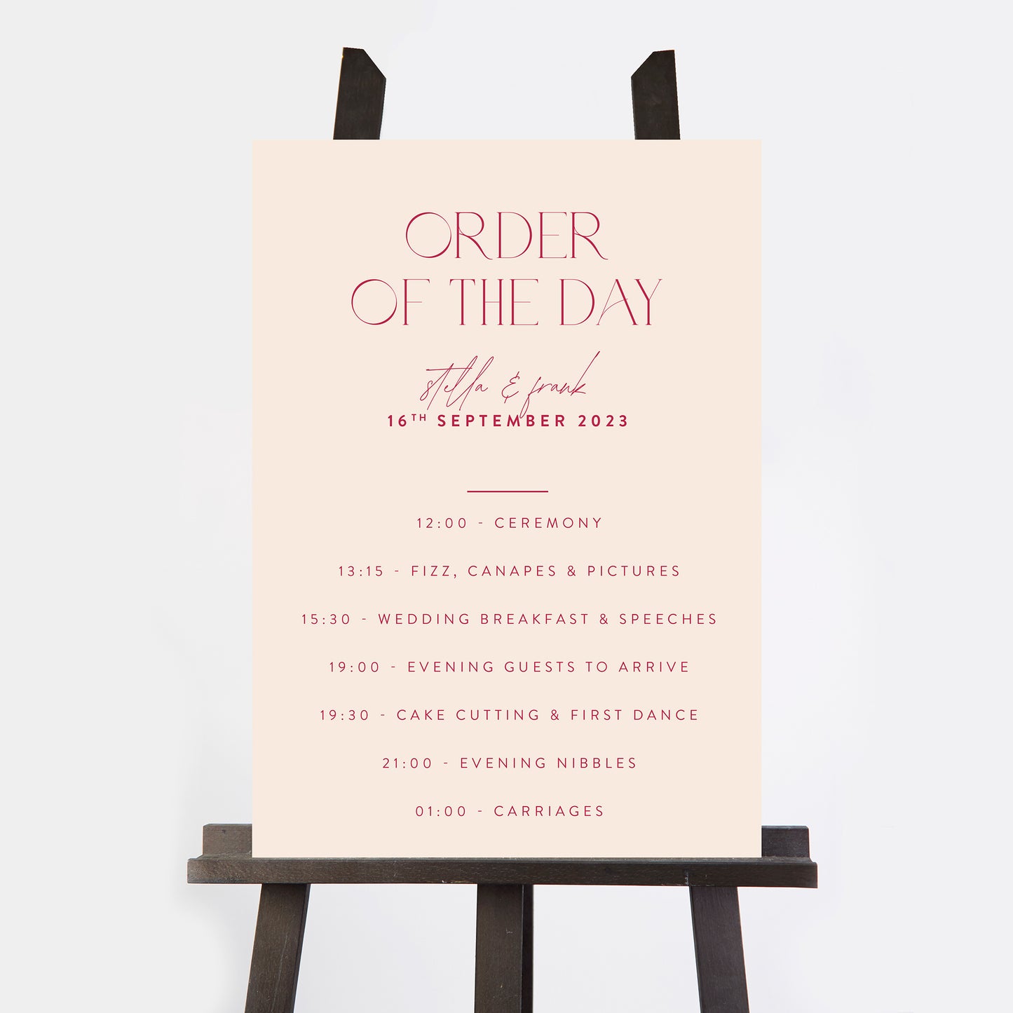 Magenta Modern Script Wedding Order of the Day Sign