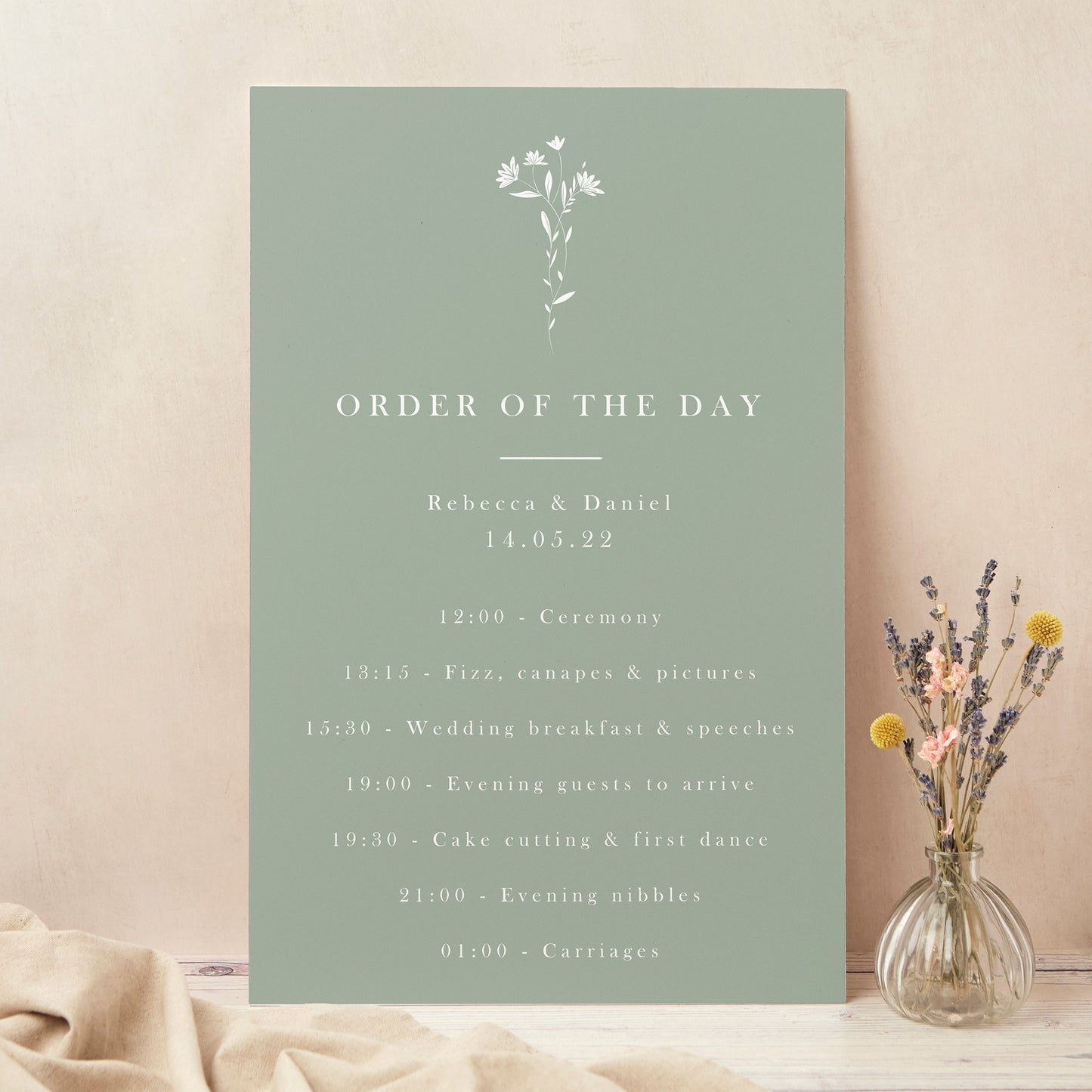 Sage Wildflower Wedding Order of the Day Sign