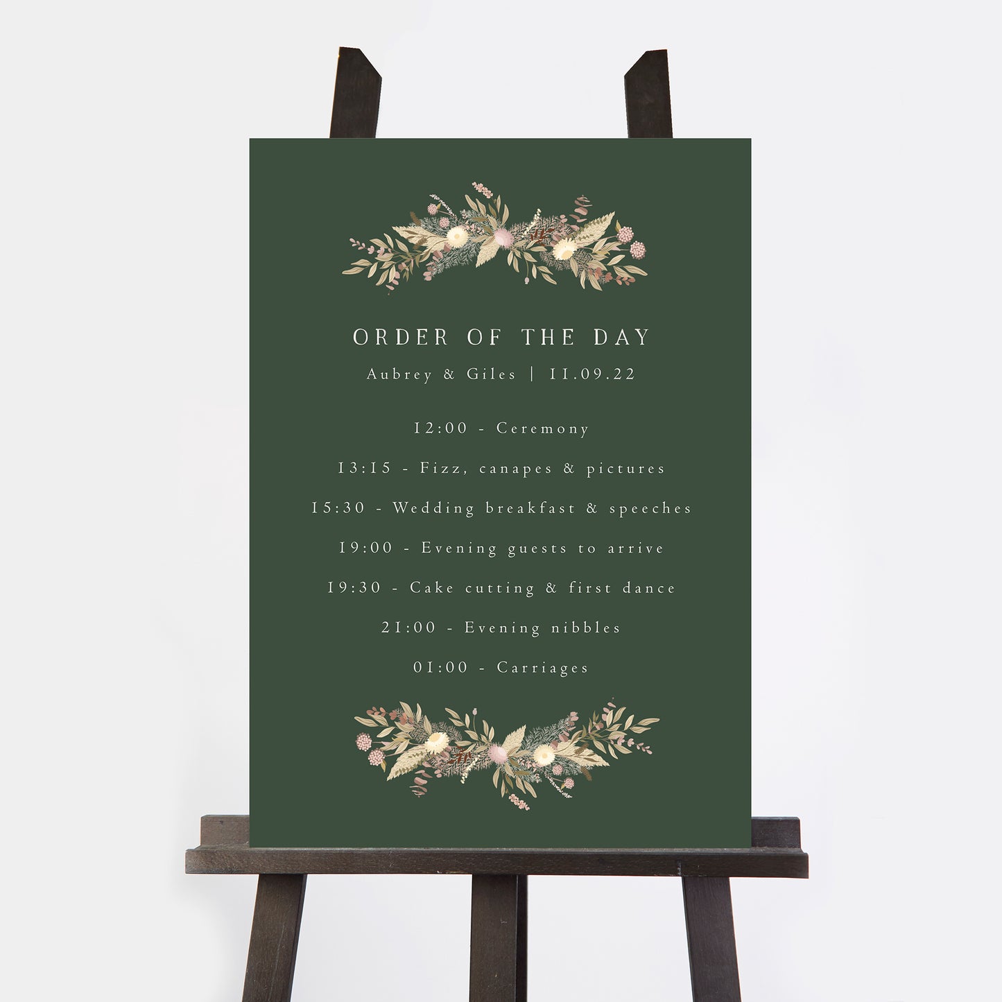 Dried Flower Wreath Wedding Order of the Day Sign