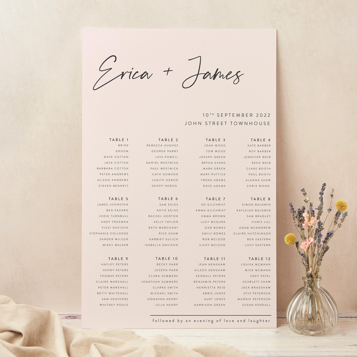 Minimal Script Personalised Wedding Table Plan