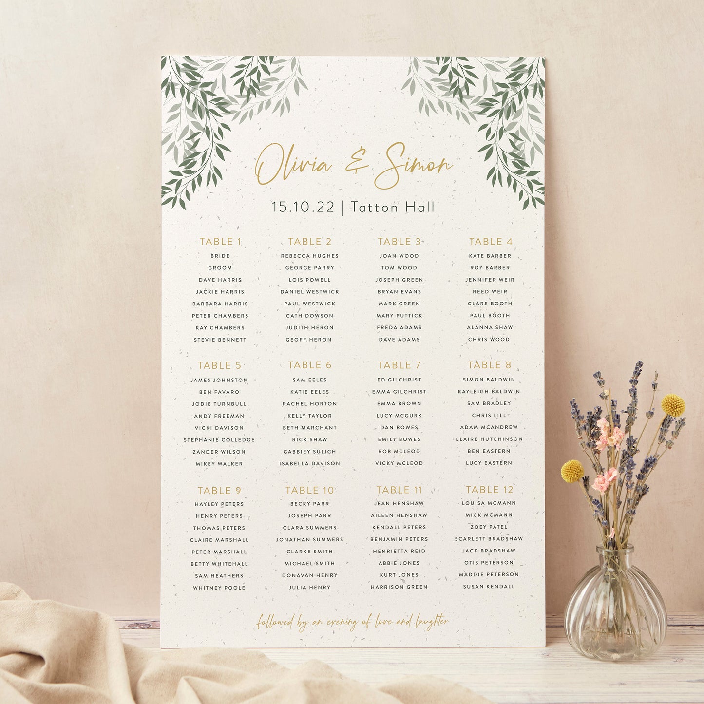 Botanical Rustic Personalised Wedding Table Plan