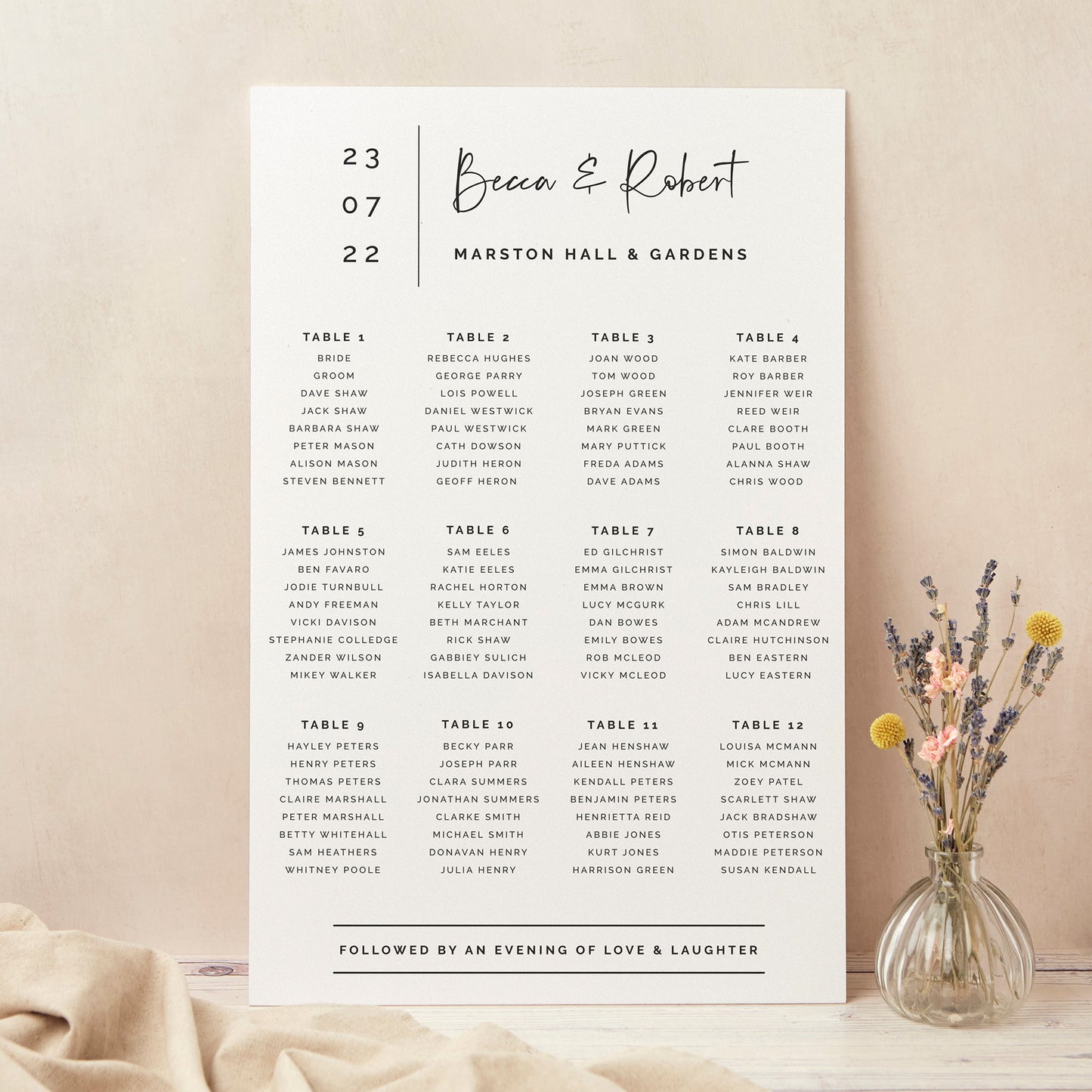 Modern Script Personalised Wedding Table Plan