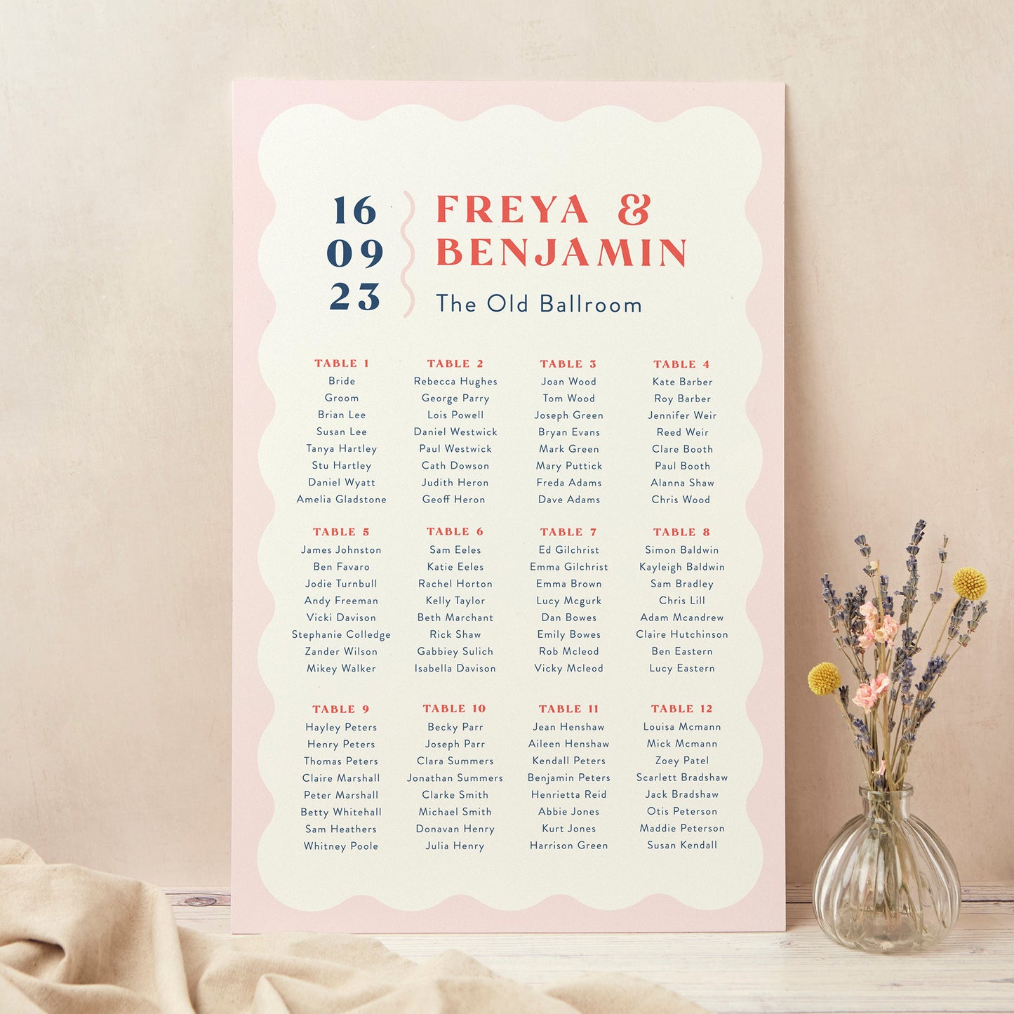 Retro Revival Personalised Wedding Table Plan