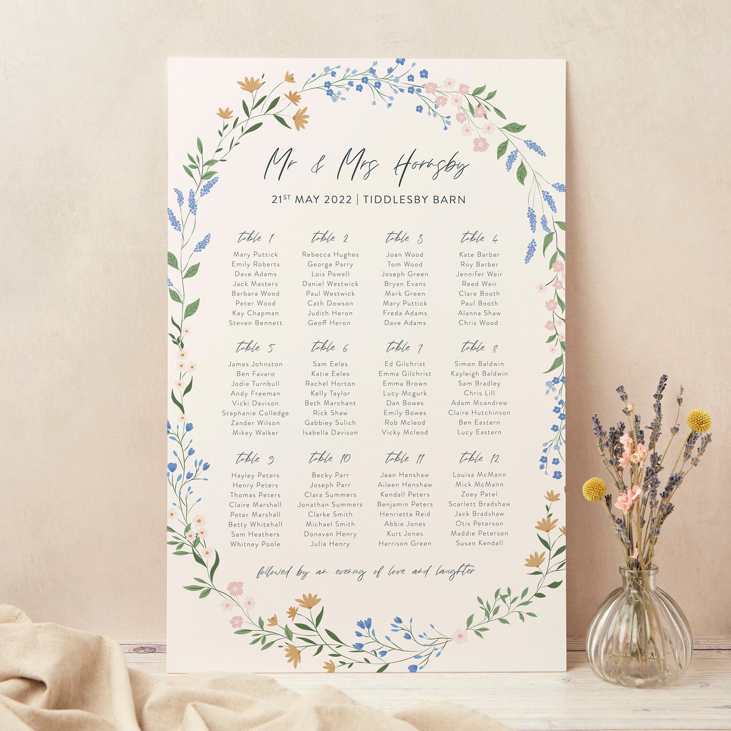 Wildflower Wreath Wedding Table Plan