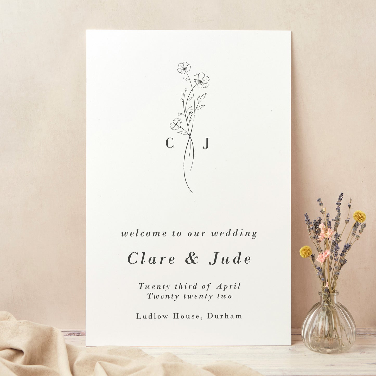 Simple Floral Wedding Welcome Sign