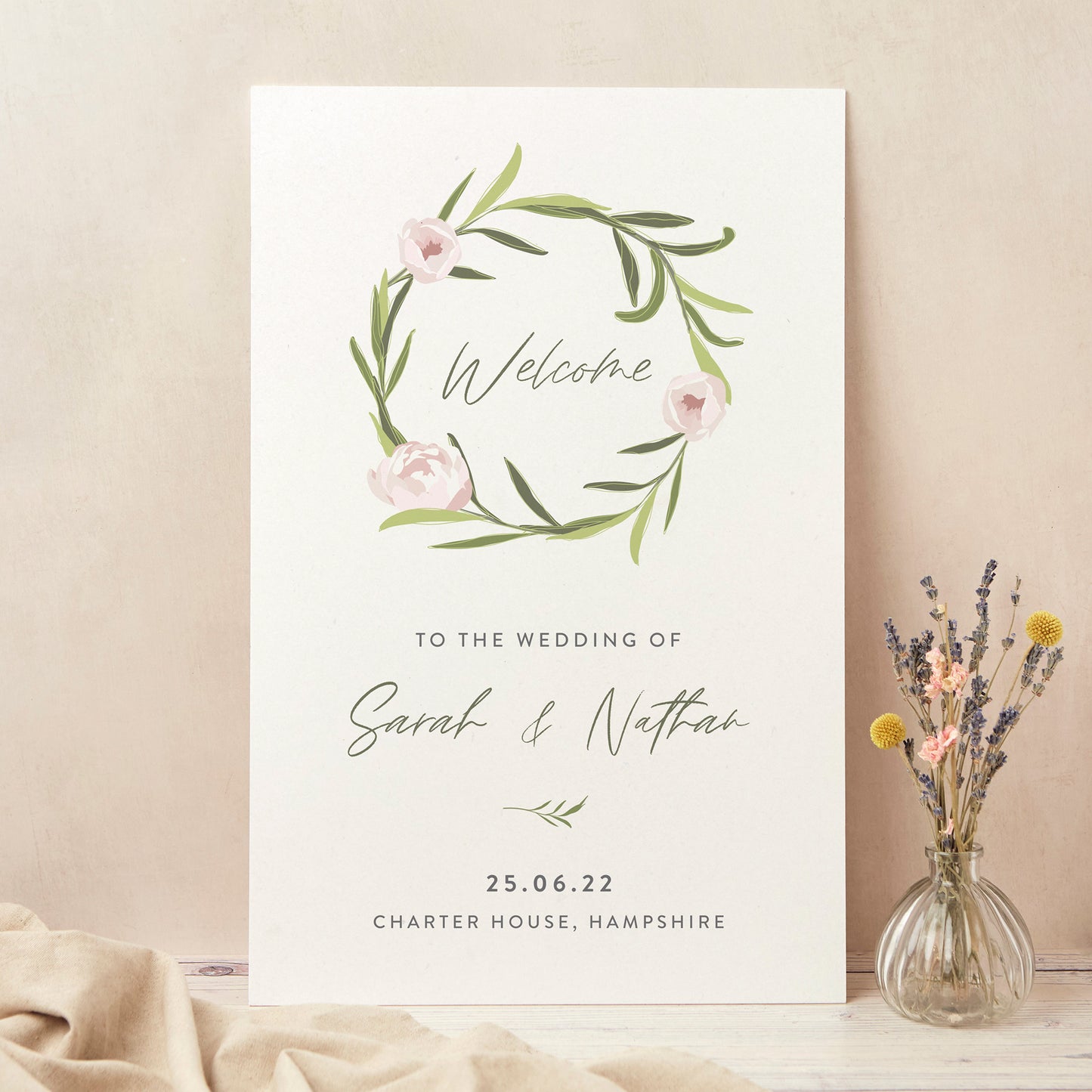 Blush Peony Wedding Welcome Sign
