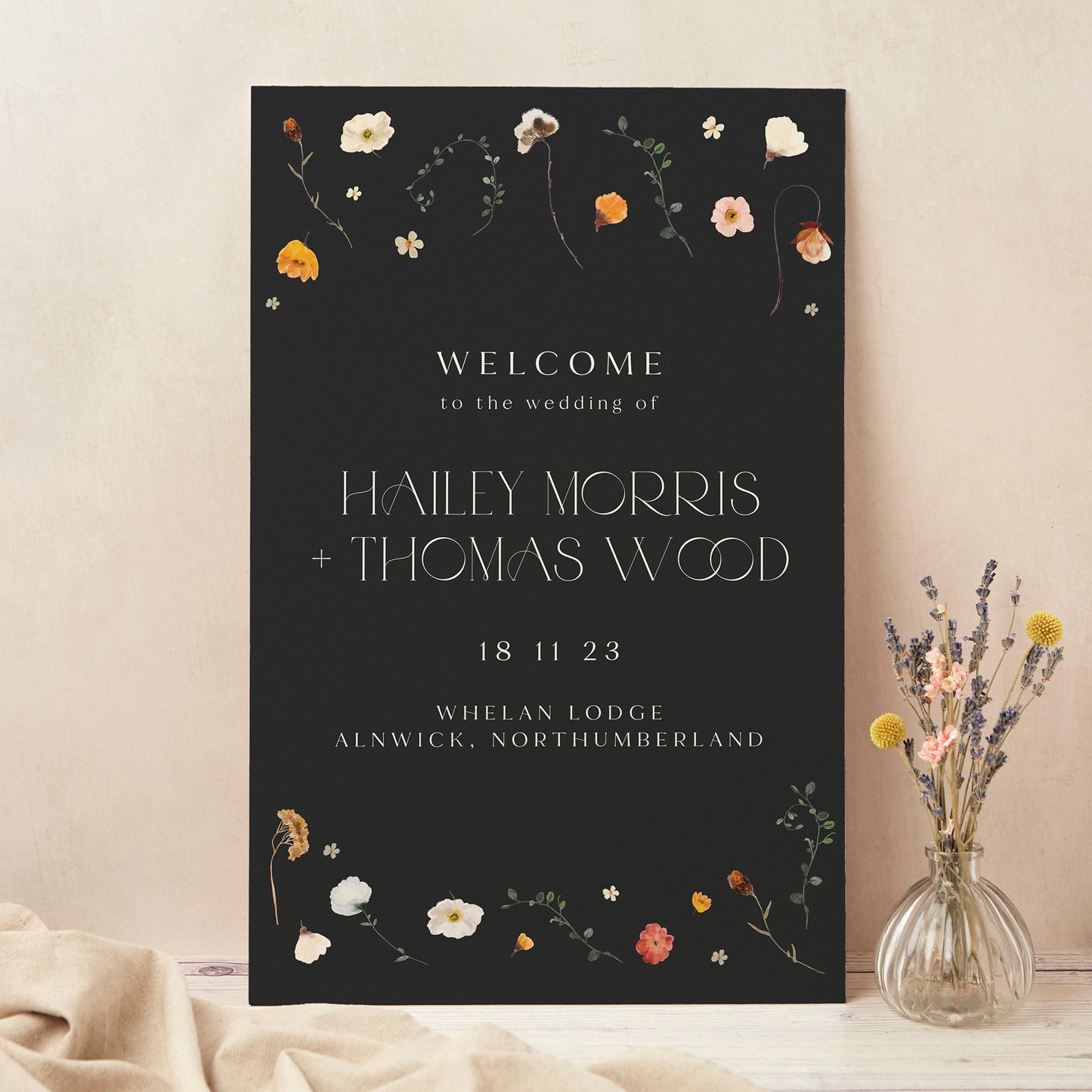 Winter Floral Wedding Welcome Sign