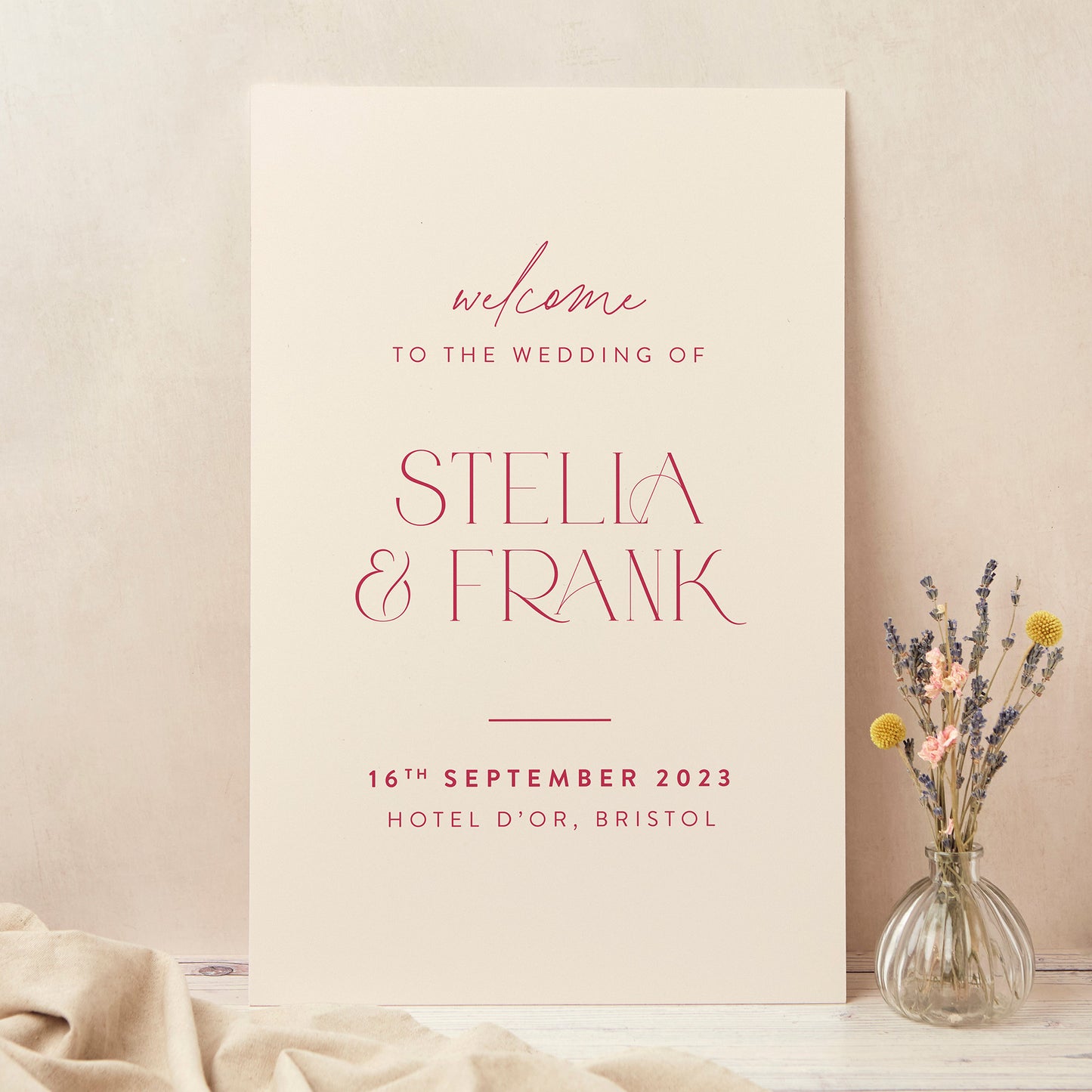 Magenta Modern Script Wedding Welcome Sign