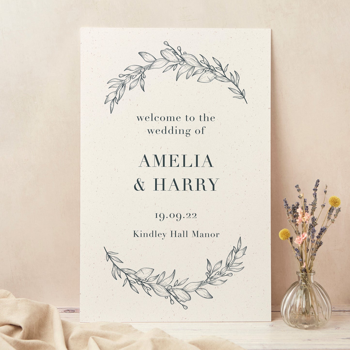 Foliage Monogram Wedding Welcome Sign