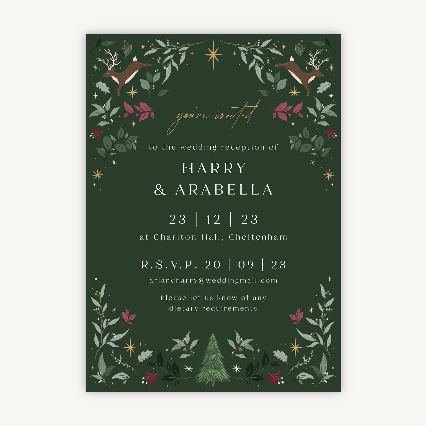 Winter Christmas Evening/Reception Wedding Invitation