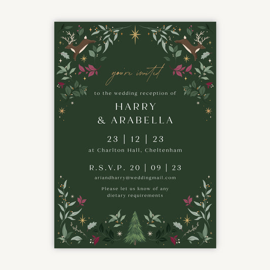 Winter Christmas Evening/Reception Wedding Invitation