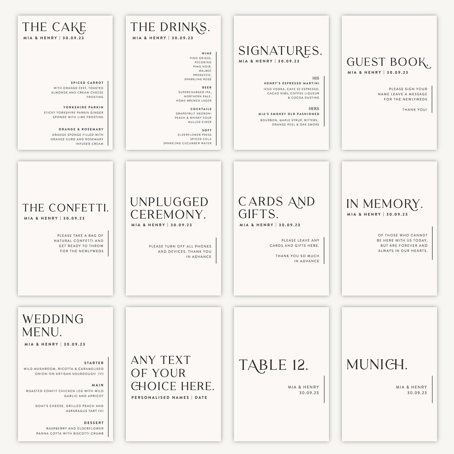 Drinks Menu Sign Wedding Sign A4 Sturdy Foamex Sign Minimal Layout