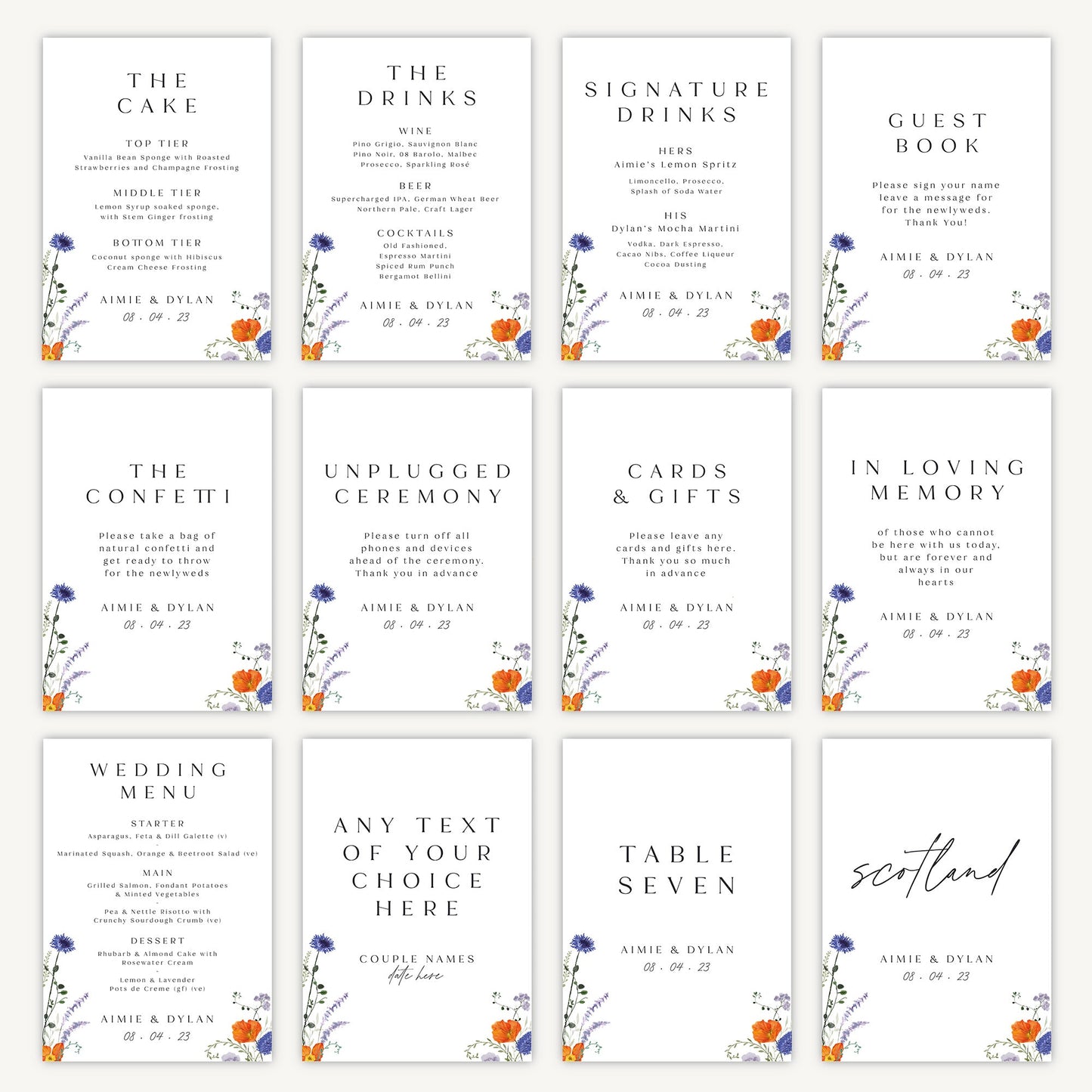 Wedding Cake Sign Wedding Sign A5 Sturdy Foamex Sign Pressed Wildflowers