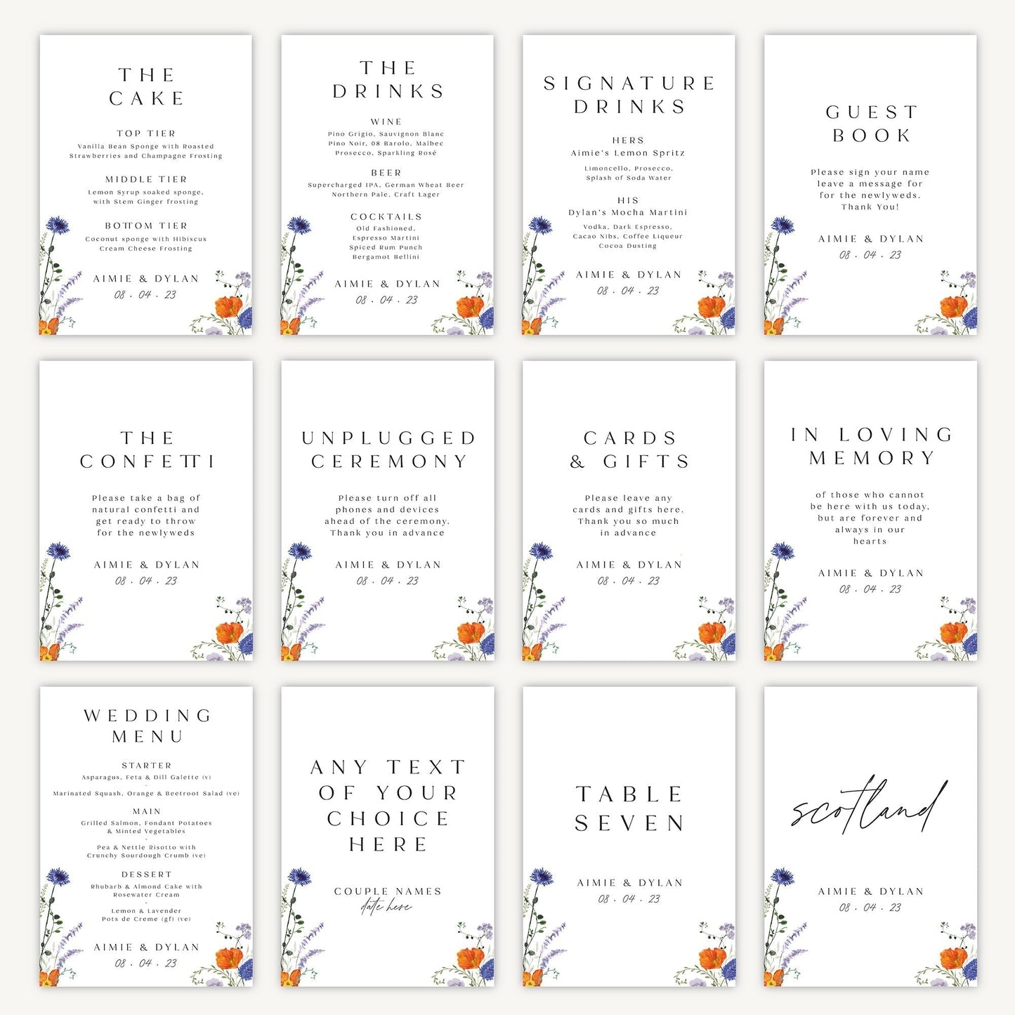 Custom Any Text Sign Wedding Sign A4 Sturdy Foamex Sign Pressed Wildflowers