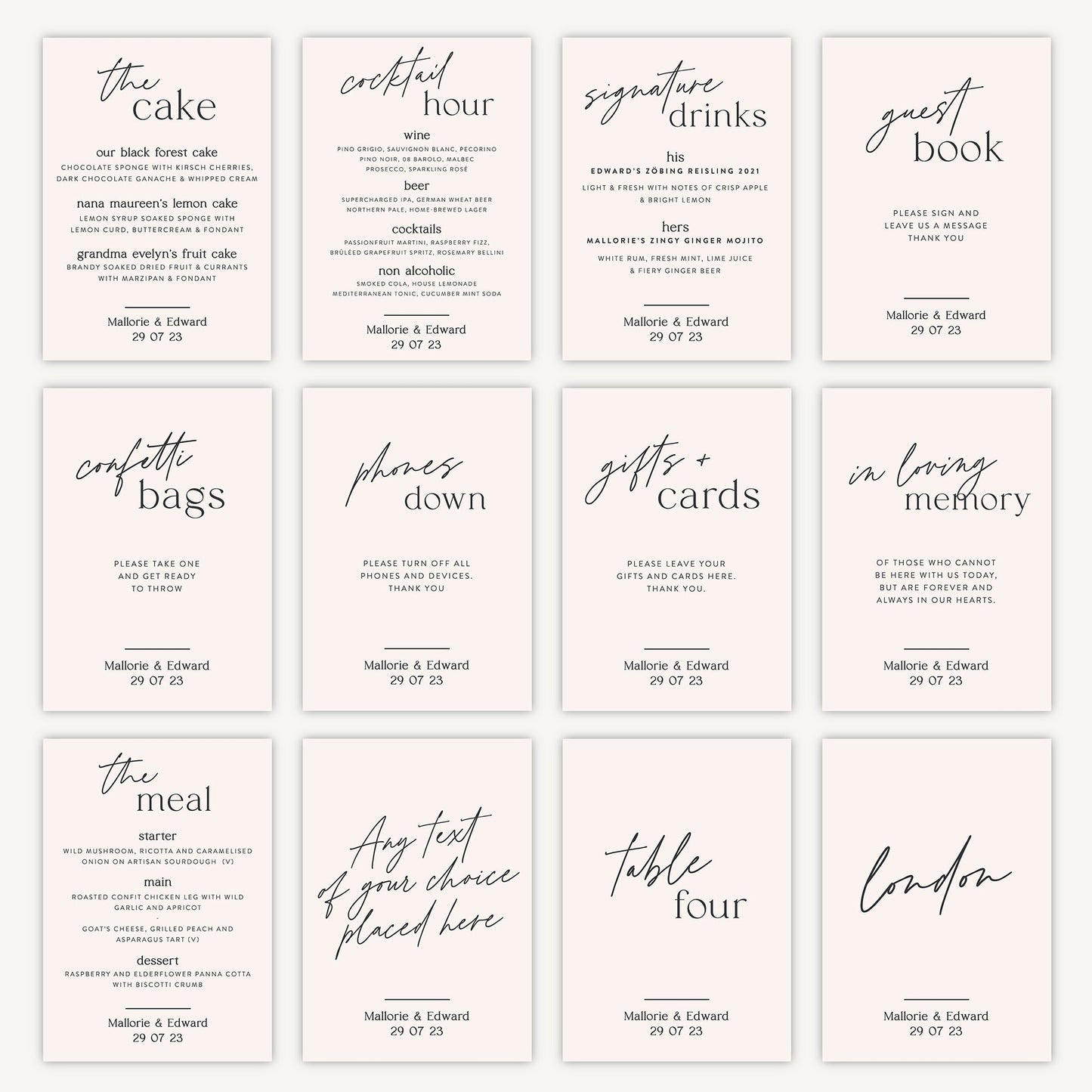 Drinks Menu Sign Wedding Sign A4 Sturdy Foamex Sign Modern Calligraphy