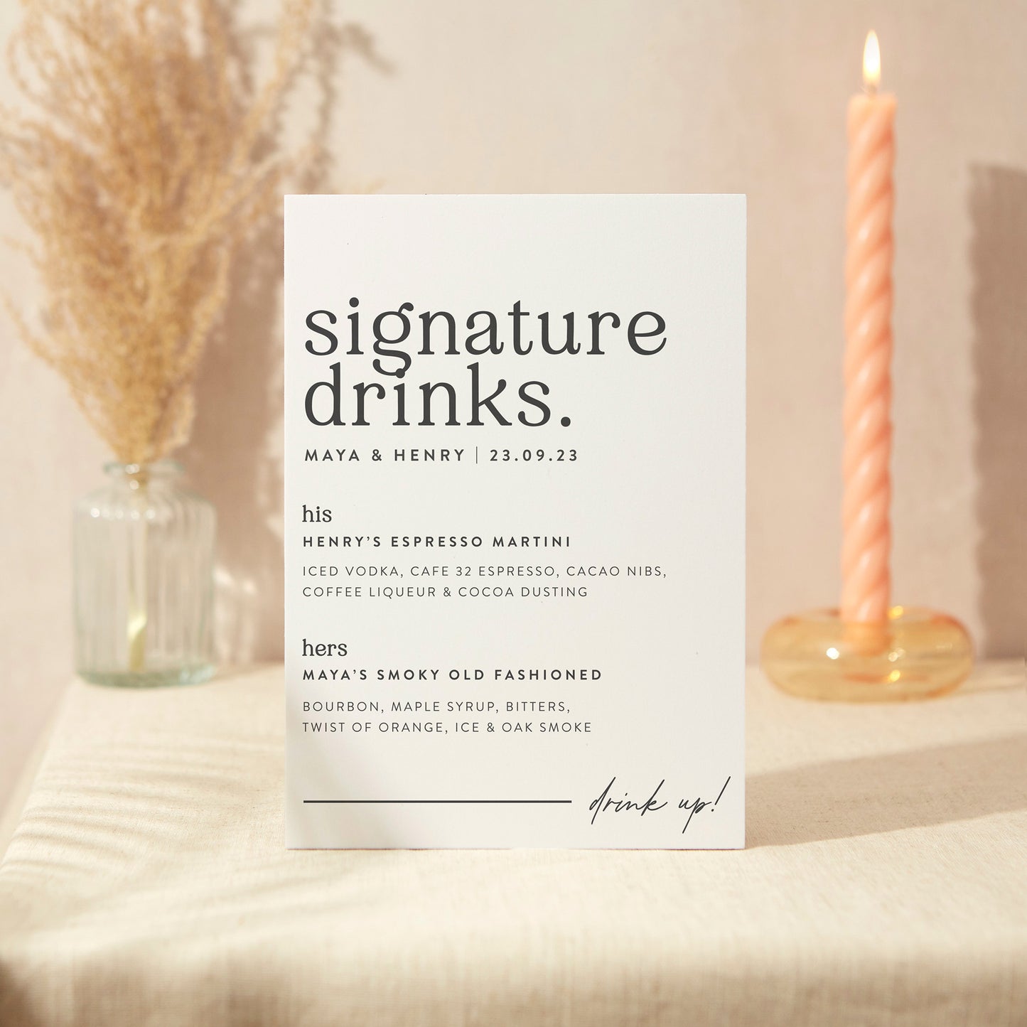 Signature Drinks Sign Wedding Sign A4 Sturdy Foamex Sign Modern Serif