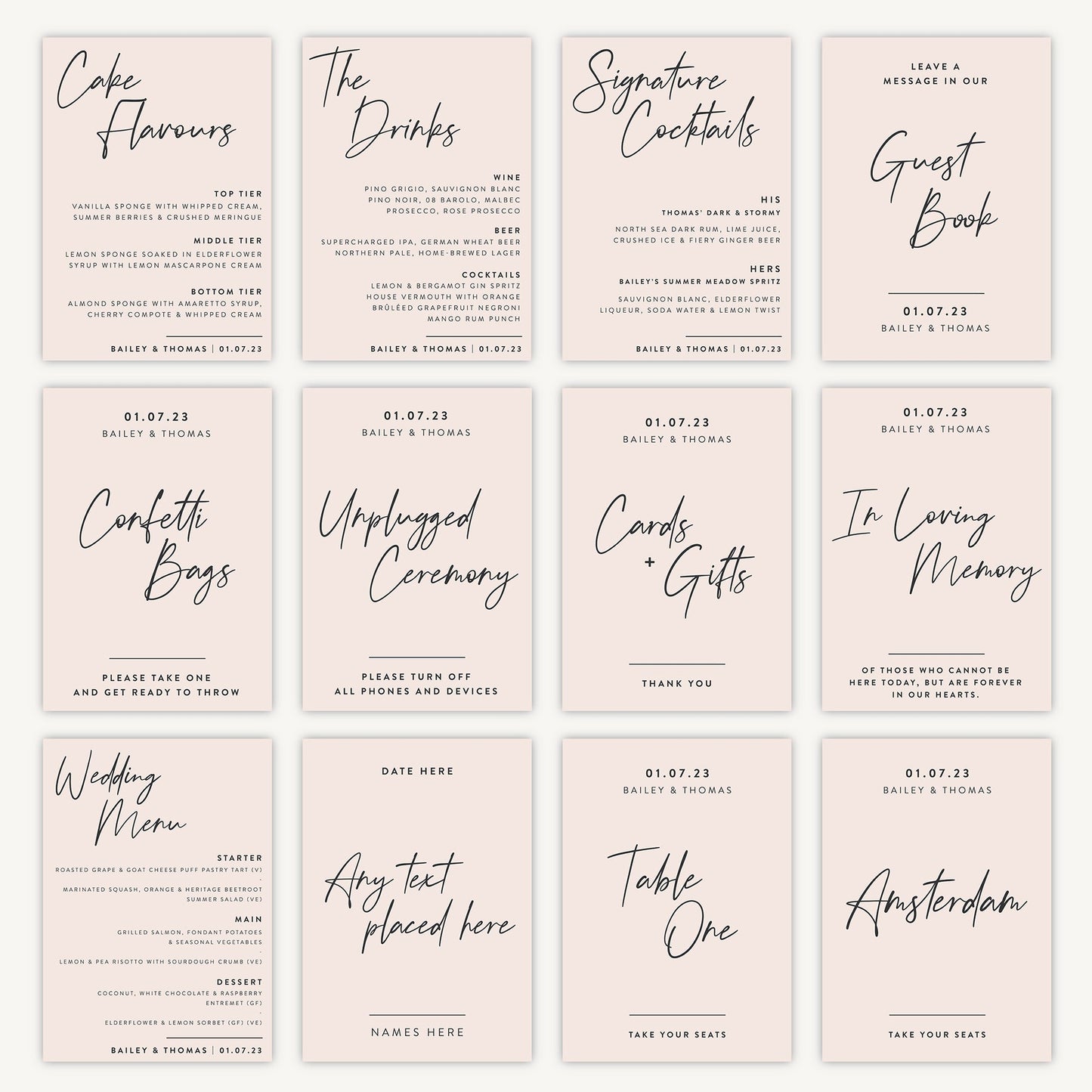 Drinks Menu Sign Wedding Sign A4 Sturdy Foamex Sign Modern Minimal Script