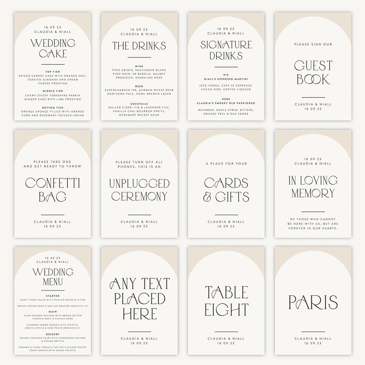 Wedding Menu Sign Wedding Sign A4 Sturdy Foamex Sign Minimalist Arch