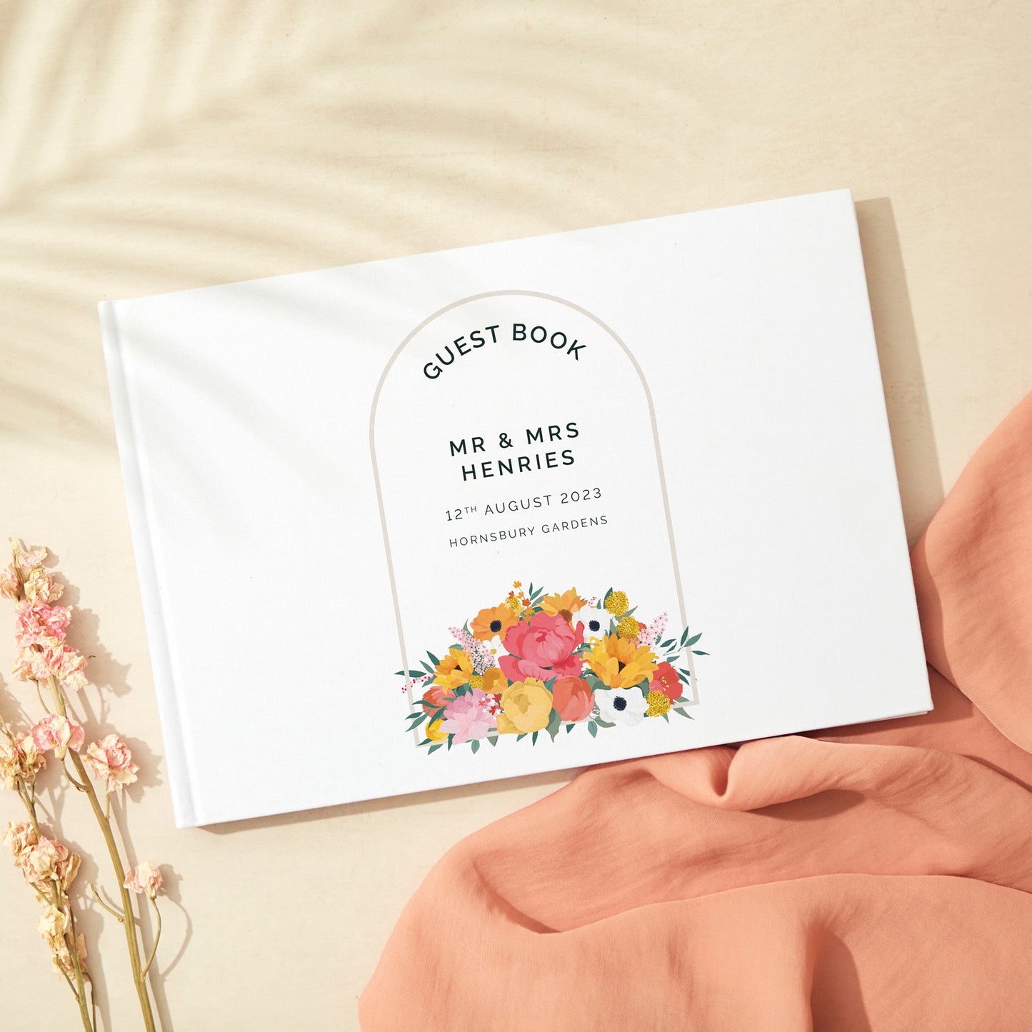 Bright Flowers Linen Guest Book