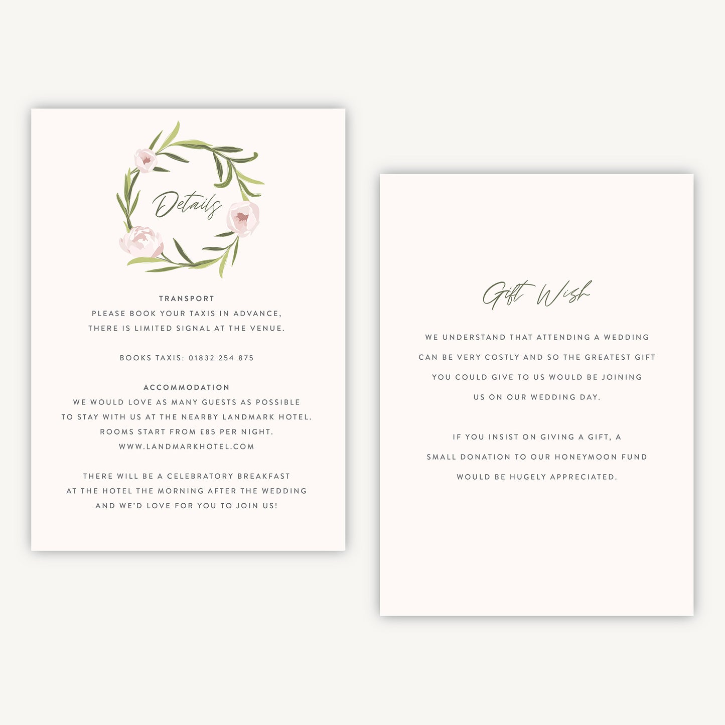 Blush Peony Wedding Invitation Details Card
