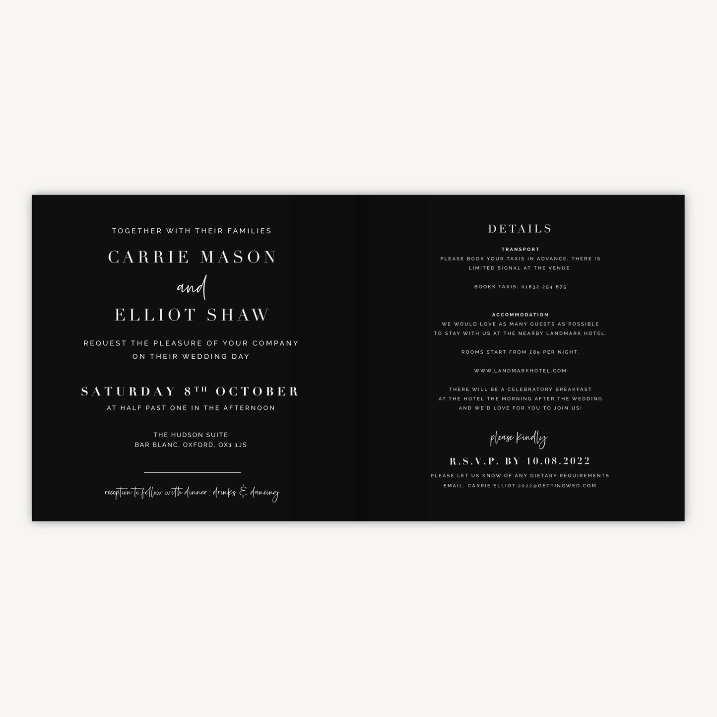 Black Modern Script Folded Wedding Invitation