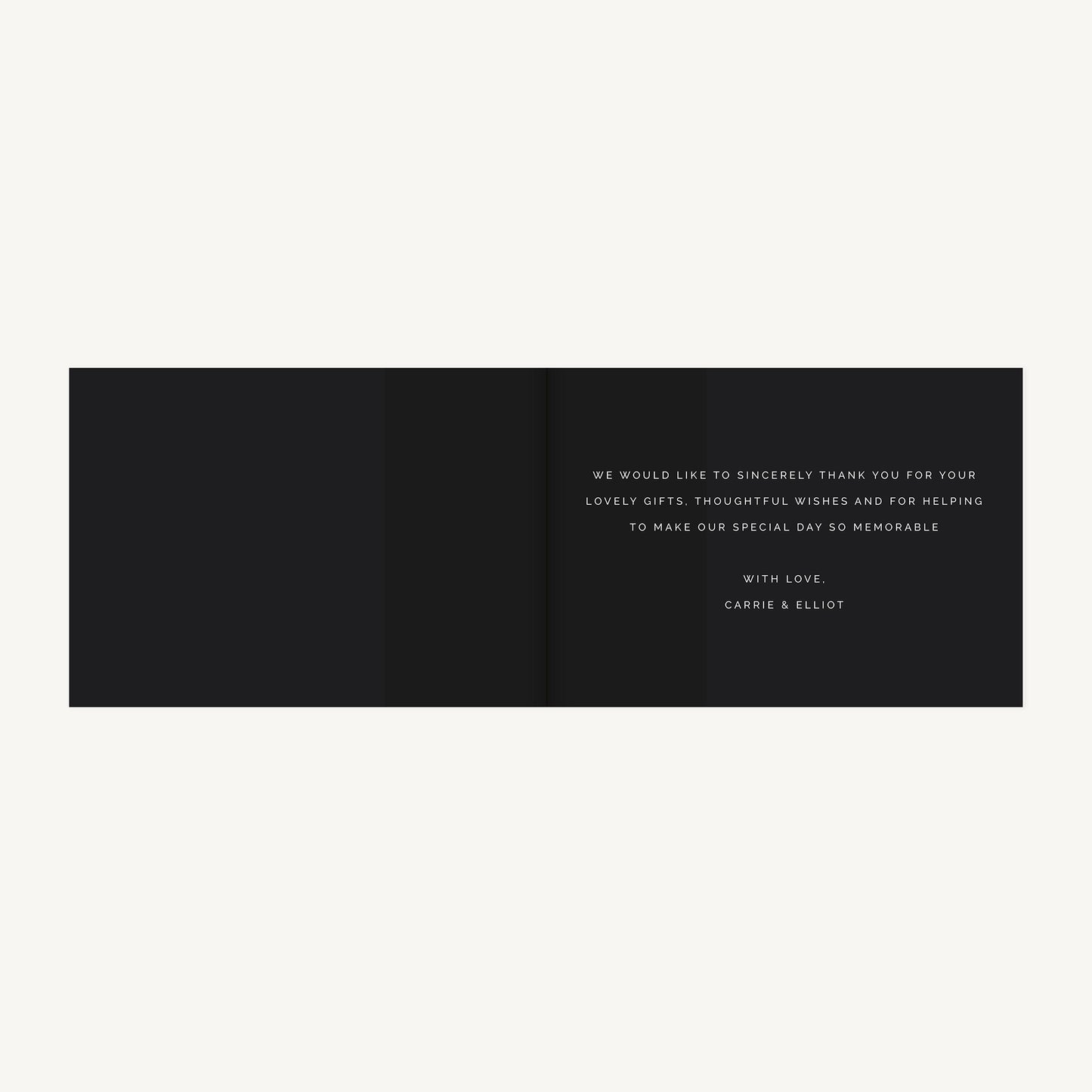 Black Modern Script Wedding Thank You Card Folded