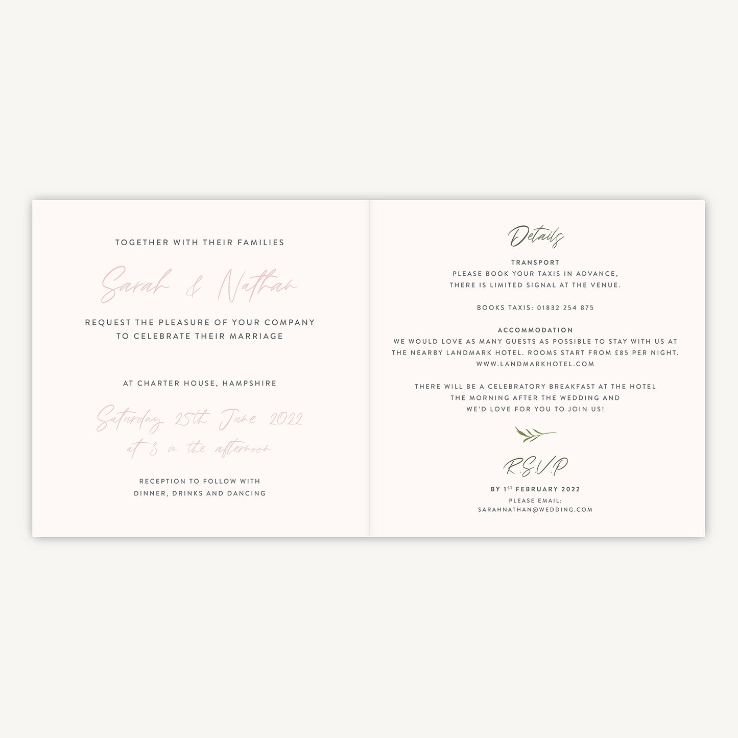 Blush Peony Folded Wedding Invitation