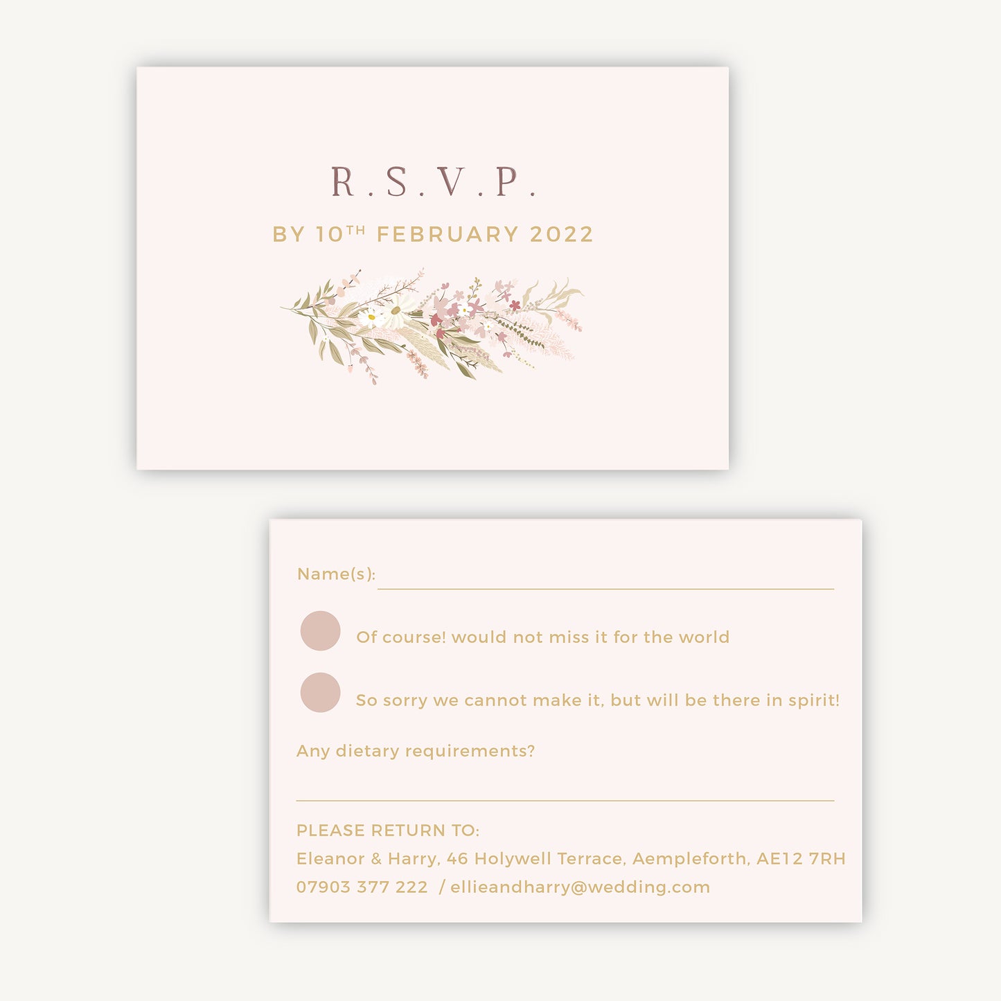 Dried Flower Hoop Wedding Invitation RSVP Card