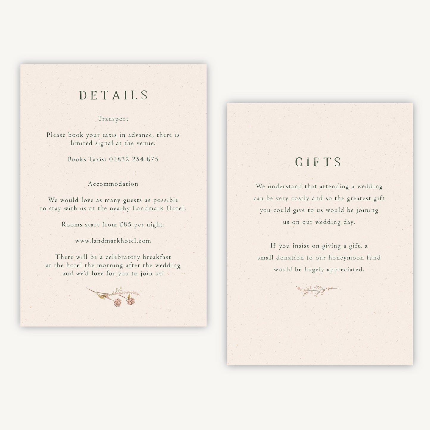 Dried Flower Wreath Wedding Invitation Details Card