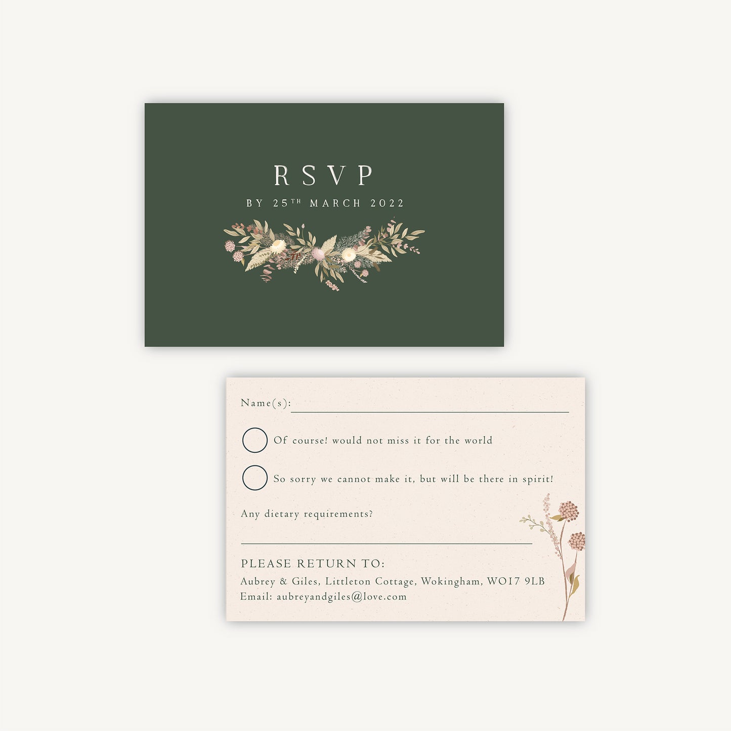 Dried Flower Wreath Wedding Invitation RSVP Card