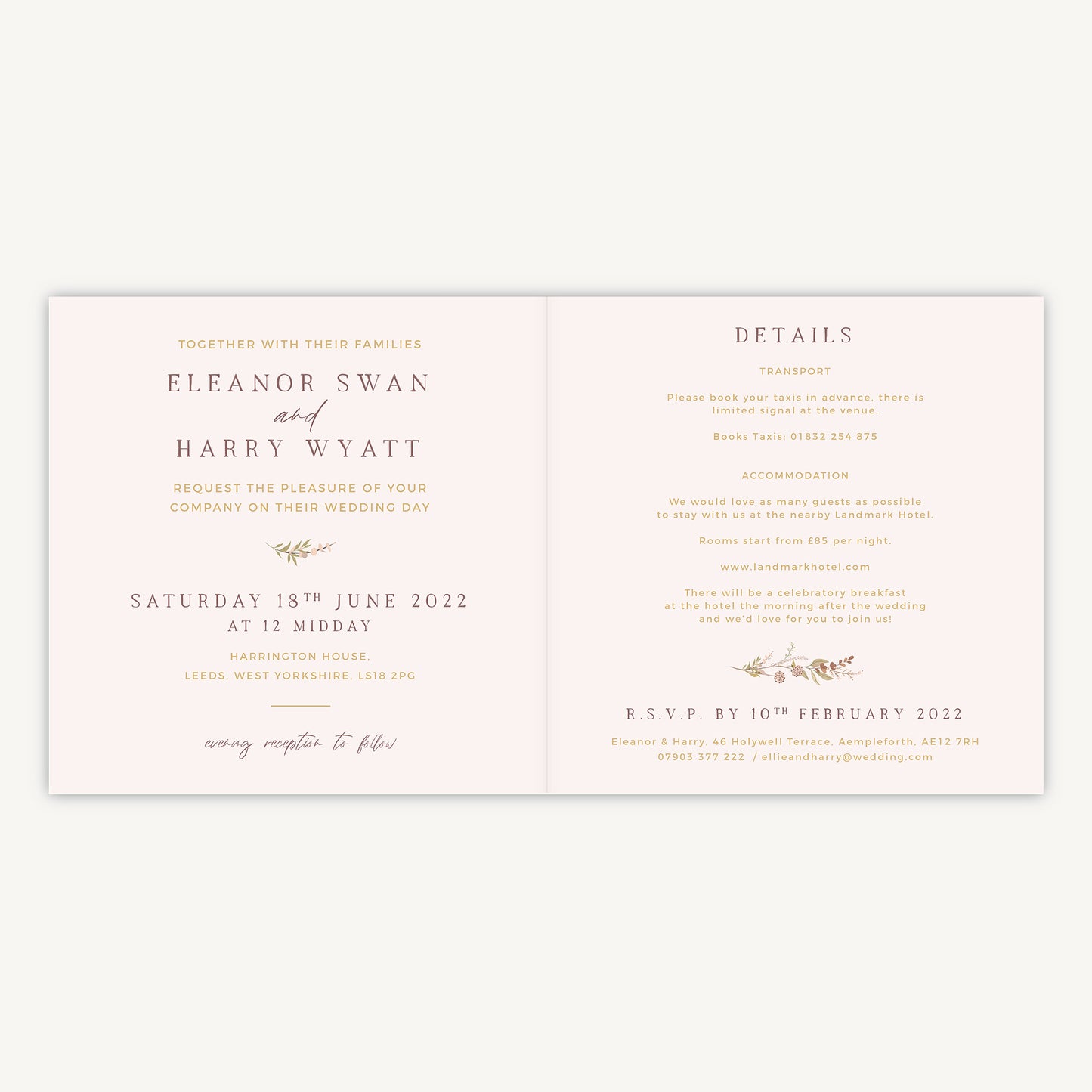 Dried Flower Hoop Folded Wedding Invitation