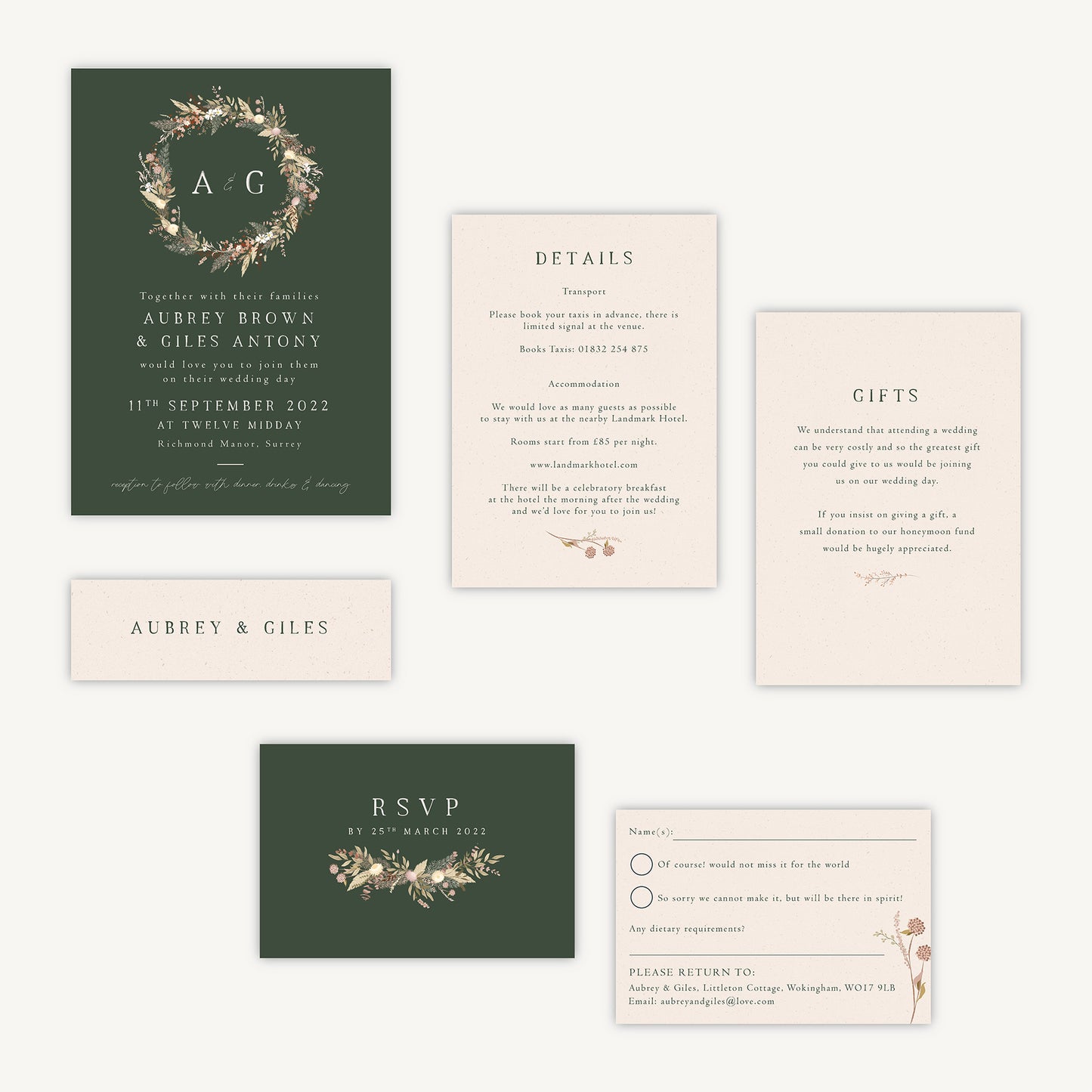 Dried Flower Wreath Wedding Invitation