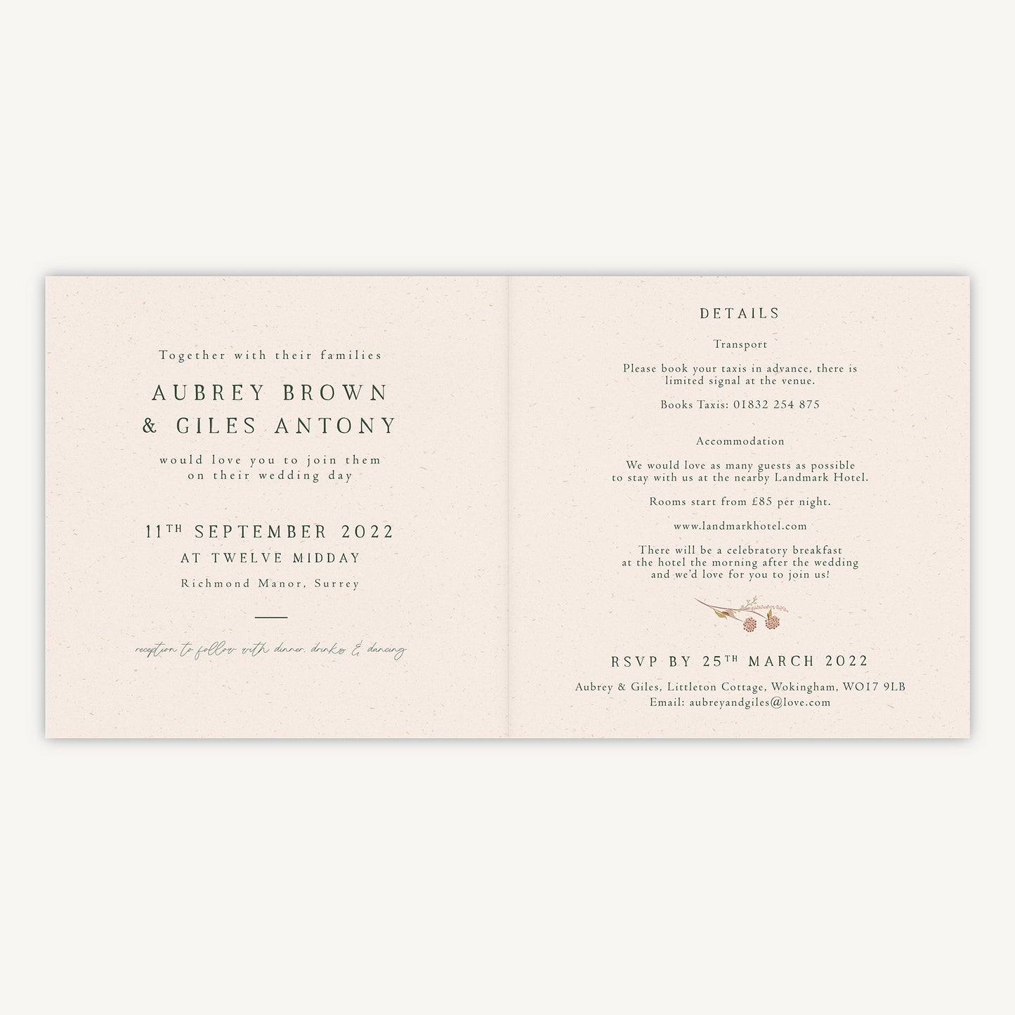 Dried Flower Wreath Folded Wedding Invitation