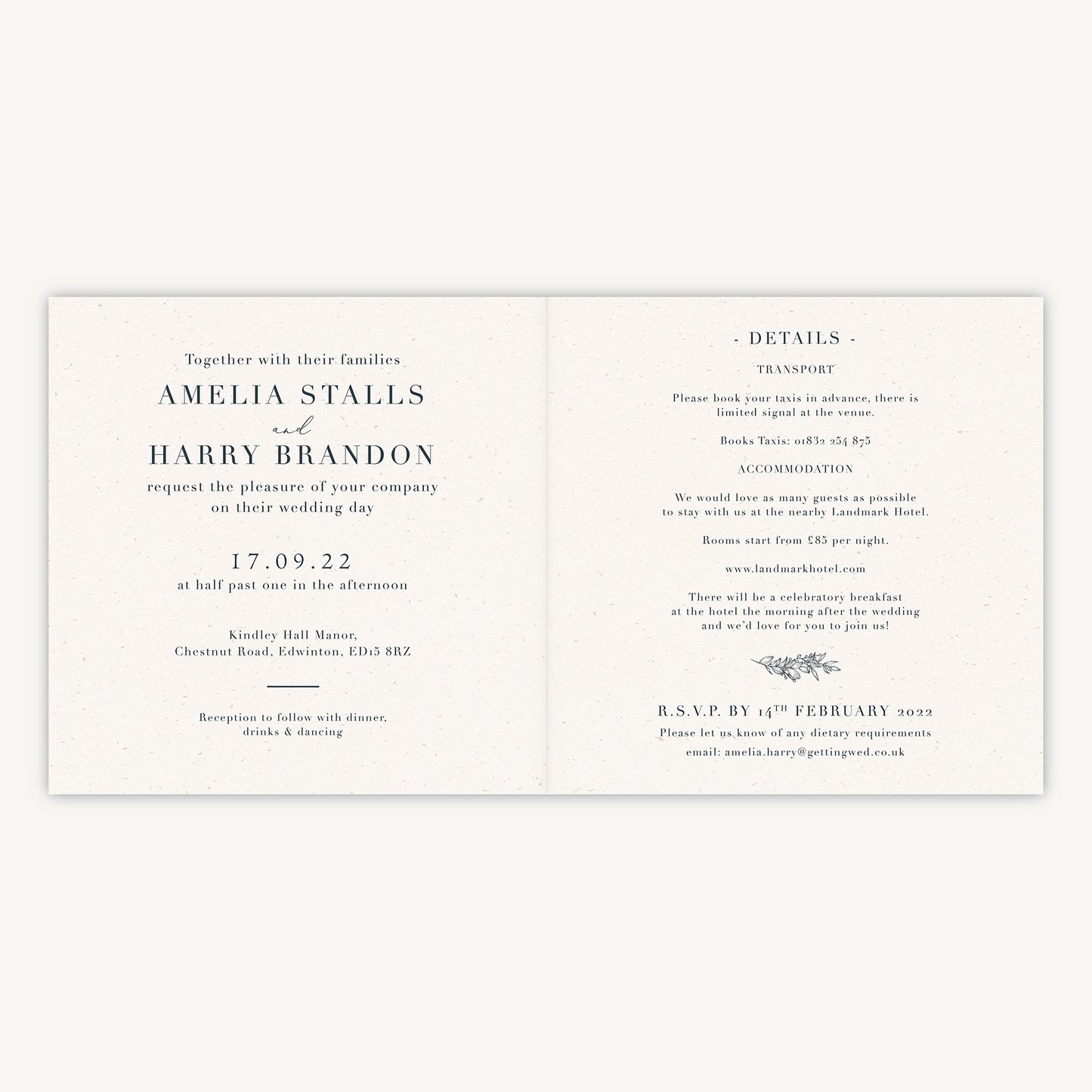 Foliage Monogram Folded Wedding Invitation