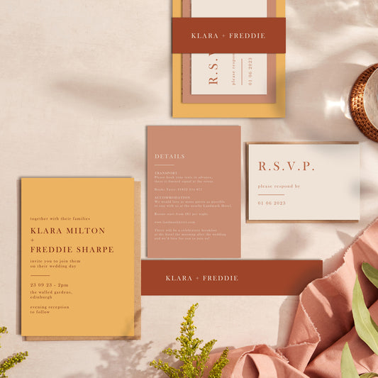 Caramel Autumn Colour Block Wedding Invitation