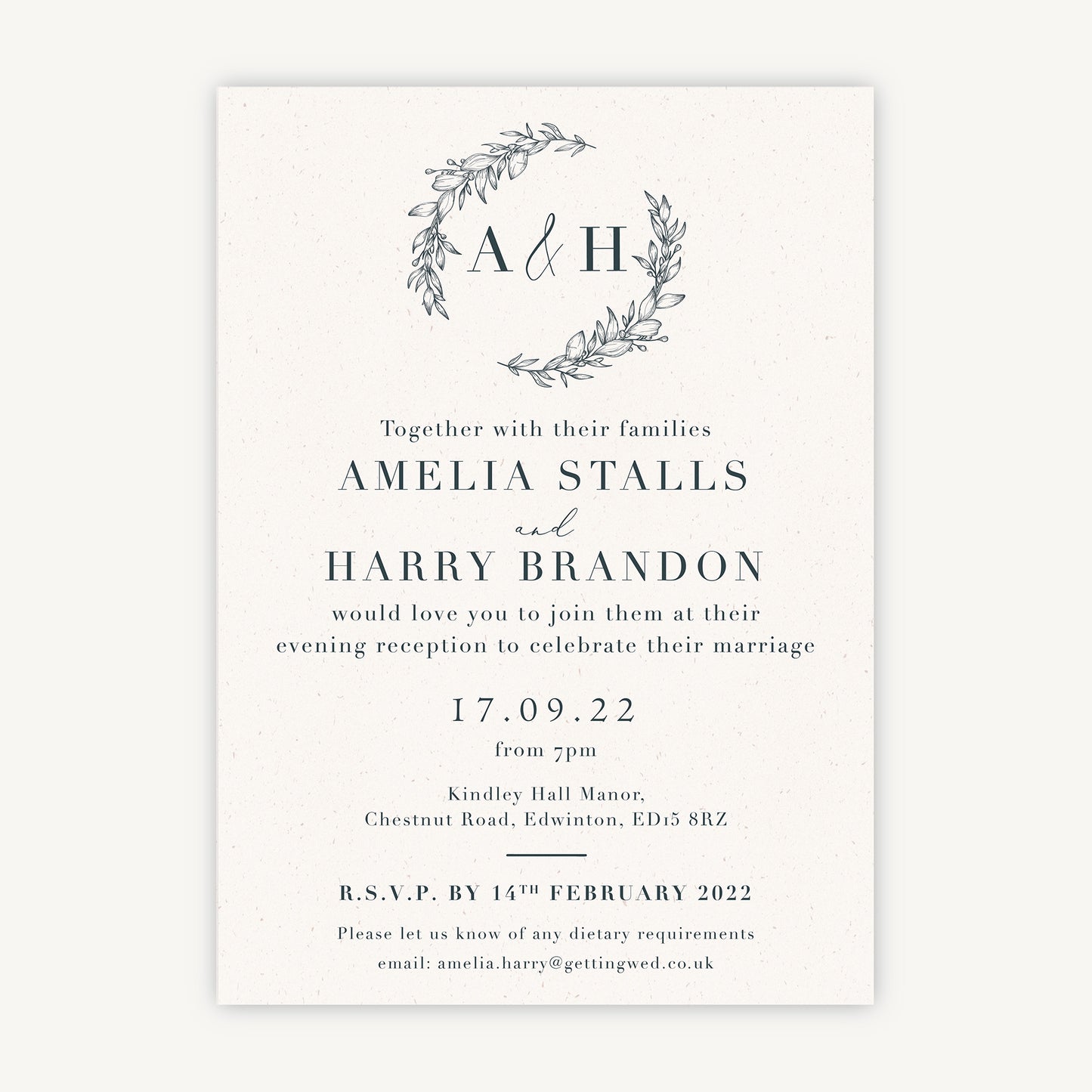 Foliage Monogram Evening/Reception Wedding Invitation