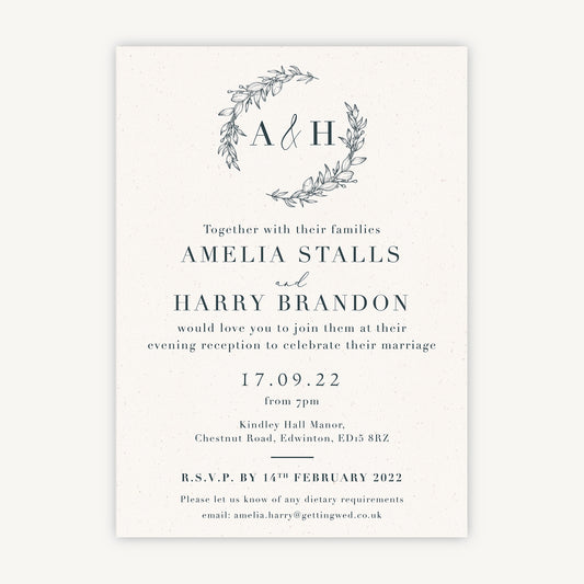 Foliage Monogram Evening/Reception Wedding Invitation