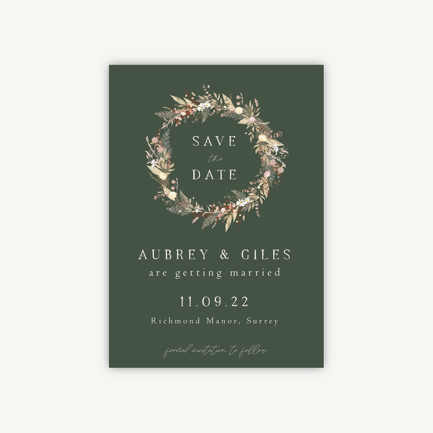 Dried Flower Wreath Wedding Save the Date