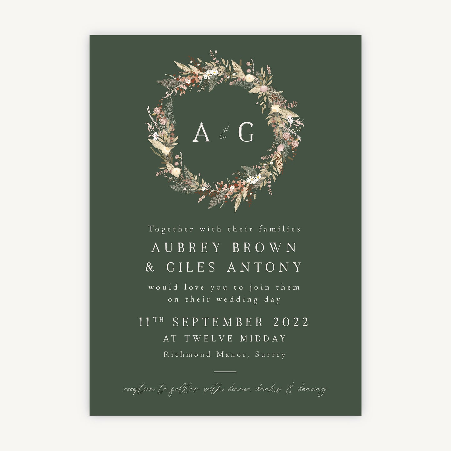 Dried Flower Wreath Wedding Invitation