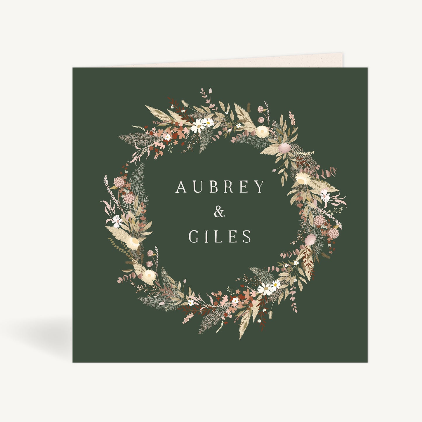 Dried Flower Wreath Folded Wedding Invitation