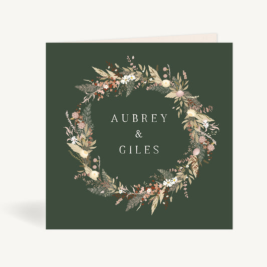 Dried Flower Wreath Folded Wedding Invitation