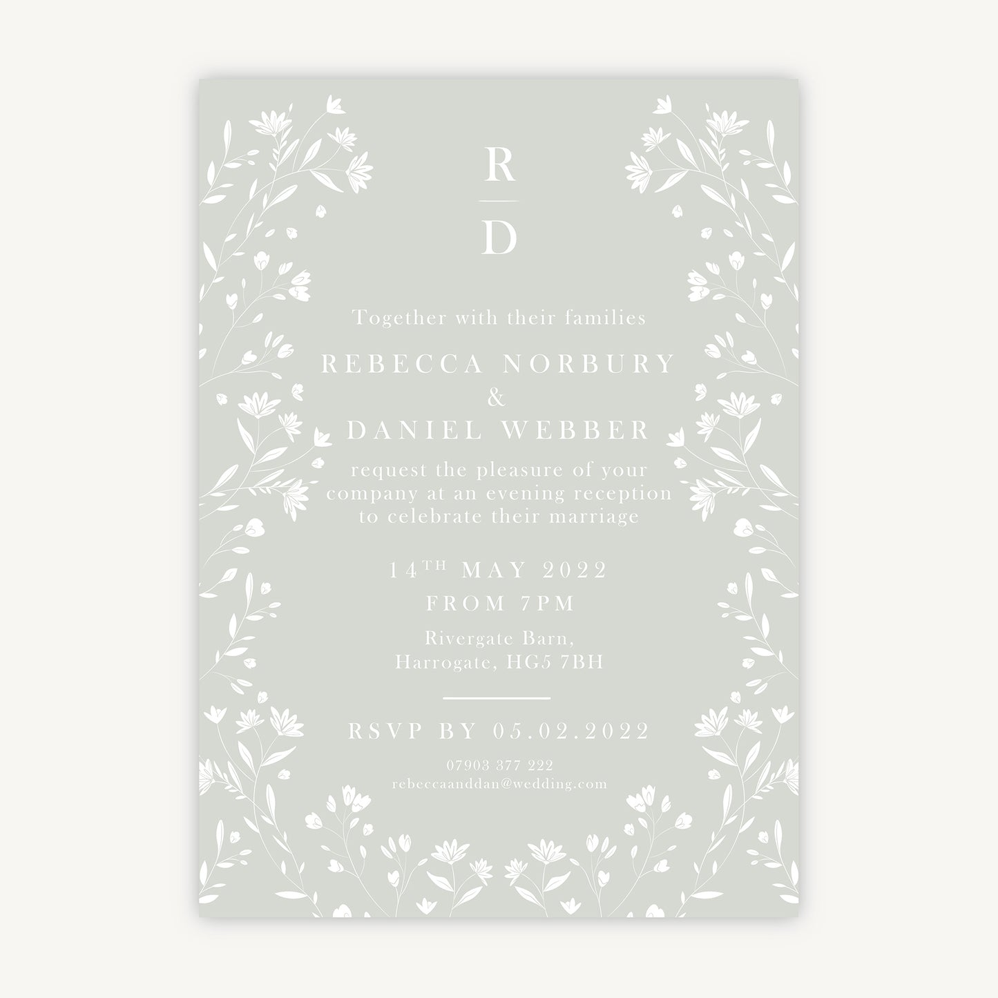 Sage Wildflower Evening/Reception Wedding Invitation