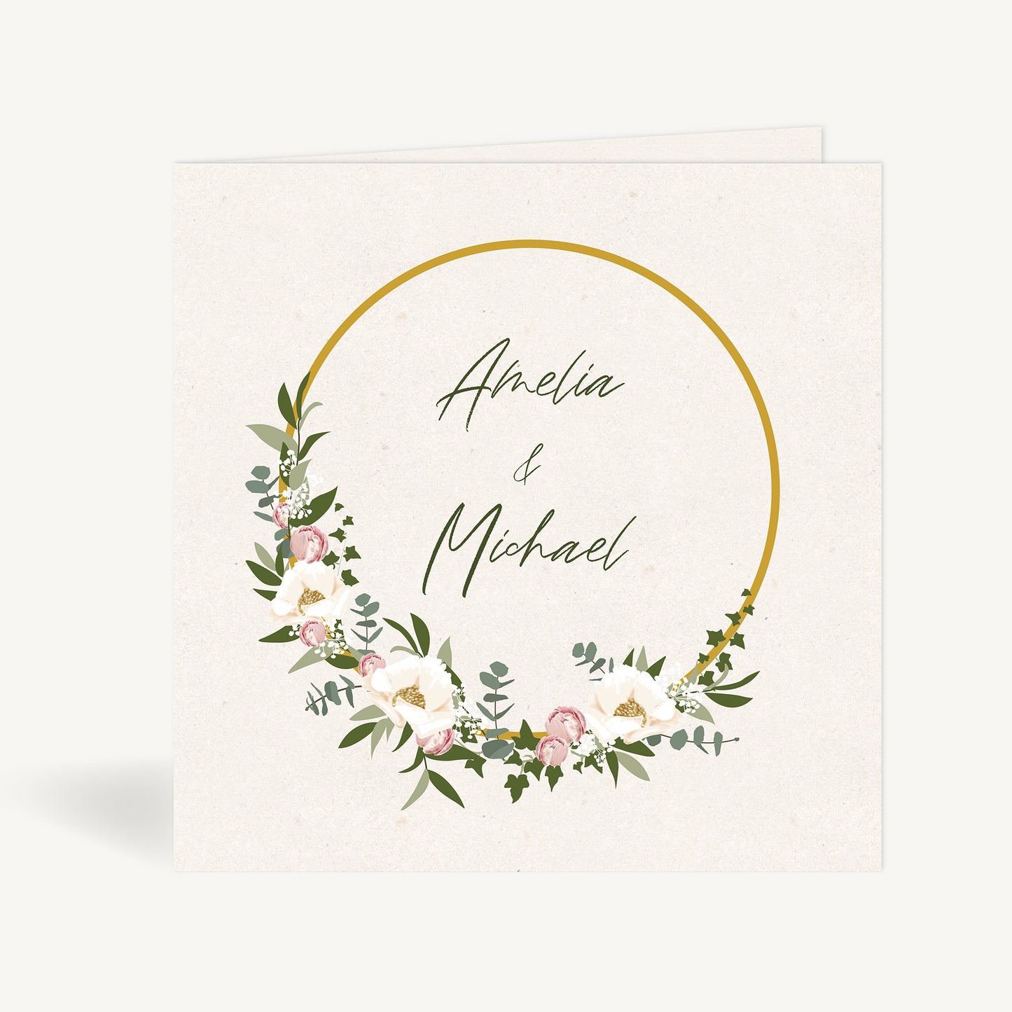 Floral Hoop Folded Wedding Invitation